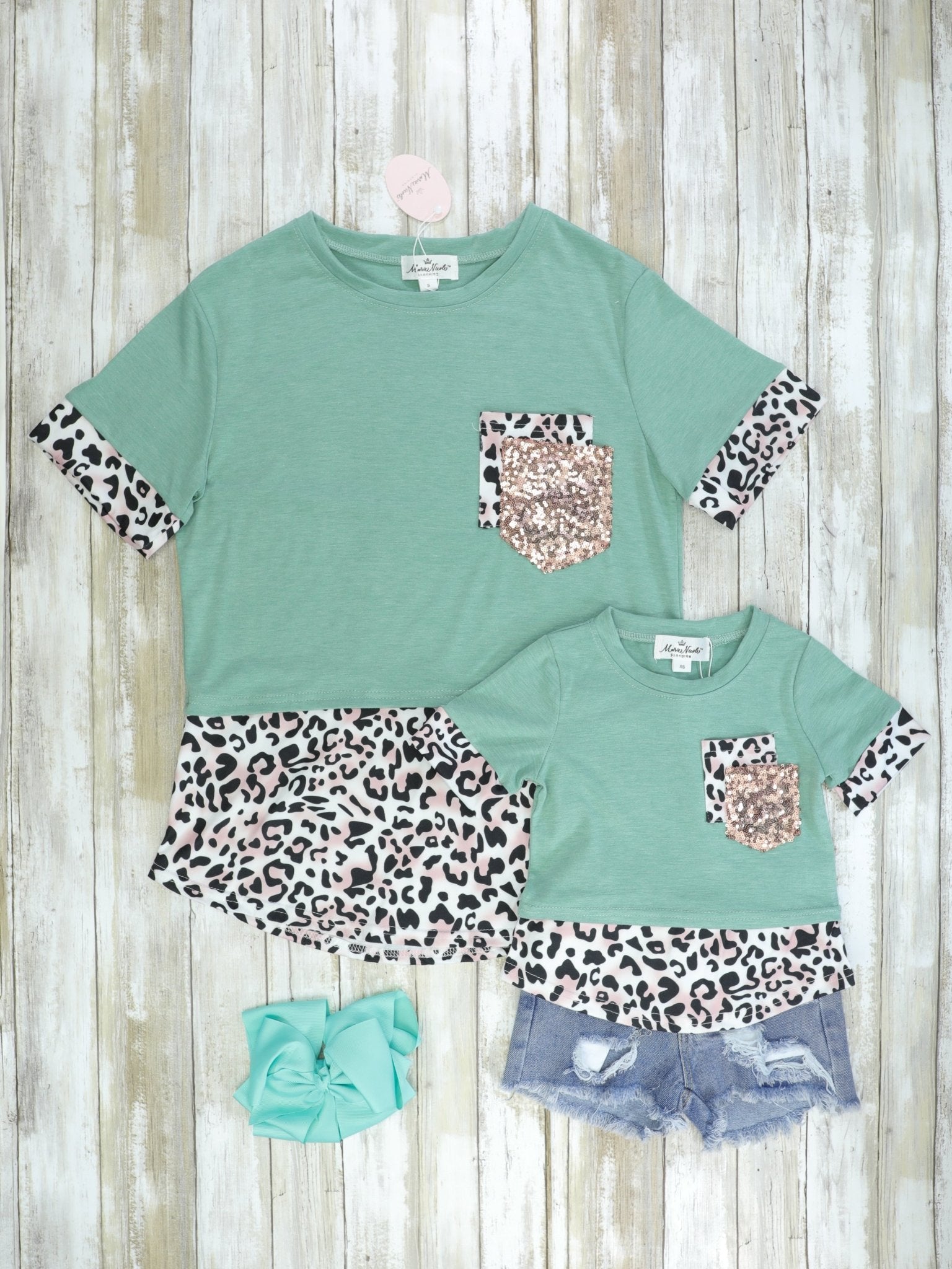 Mom & Me Sage Leopard Shirt - Marie Nicole Clothing