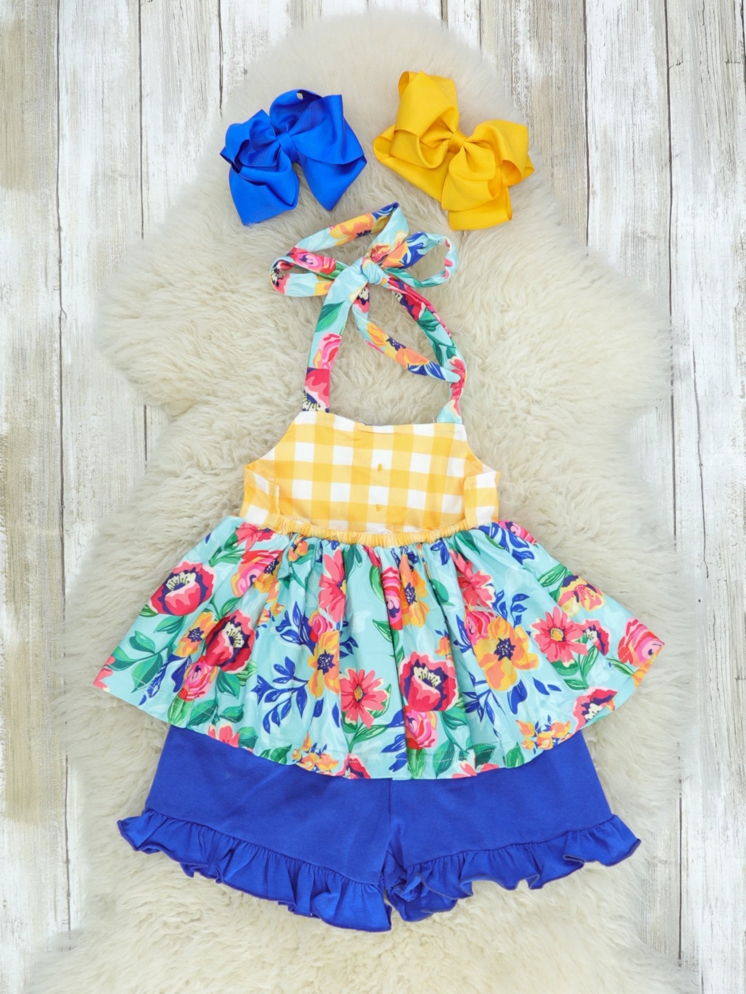 Fun Floral Halter Ruffle Outfit - Marie Nicole Clothing