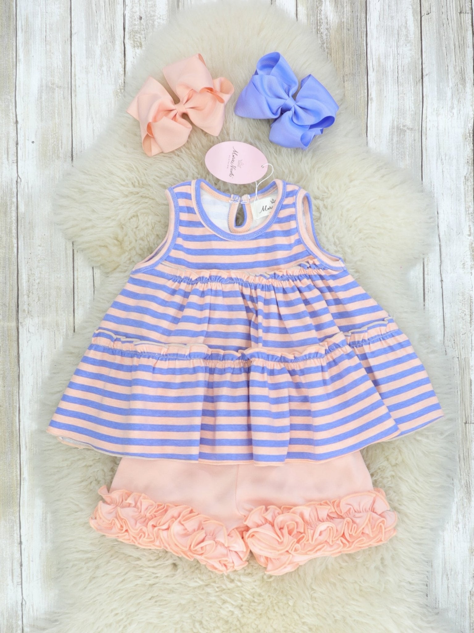 Cotton Swing Ruffle Tank - Peach/Orchid Striped - Marie Nicole Clothing