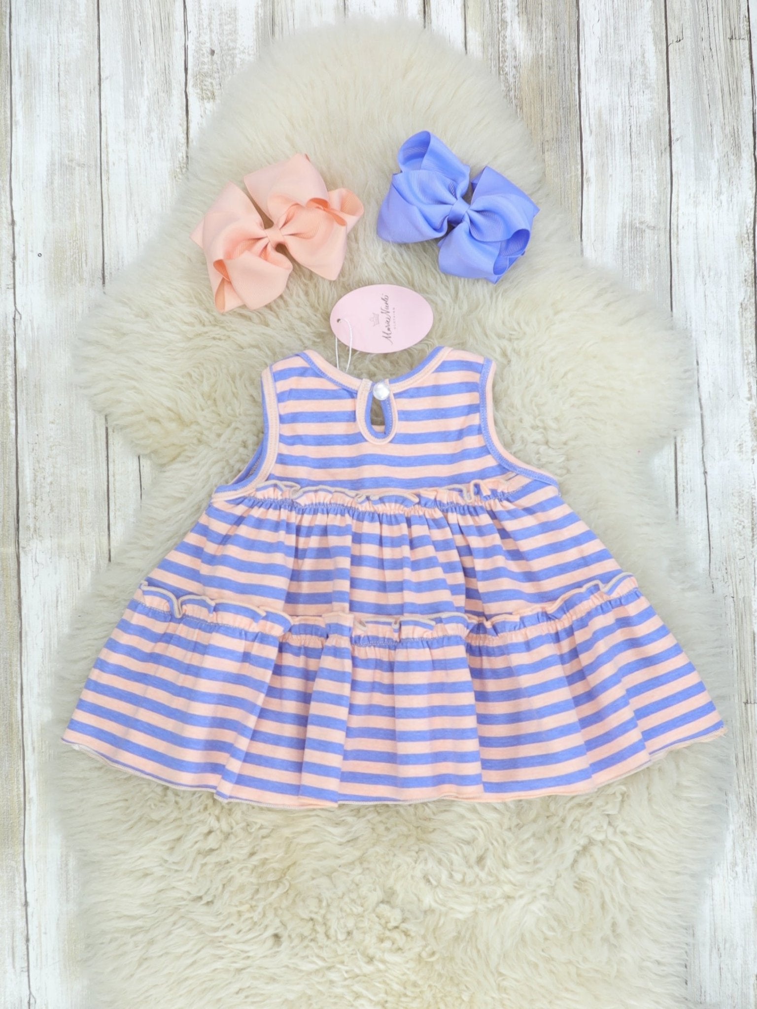 Cotton Swing Ruffle Tank - Peach/Orchid Striped - Marie Nicole Clothing