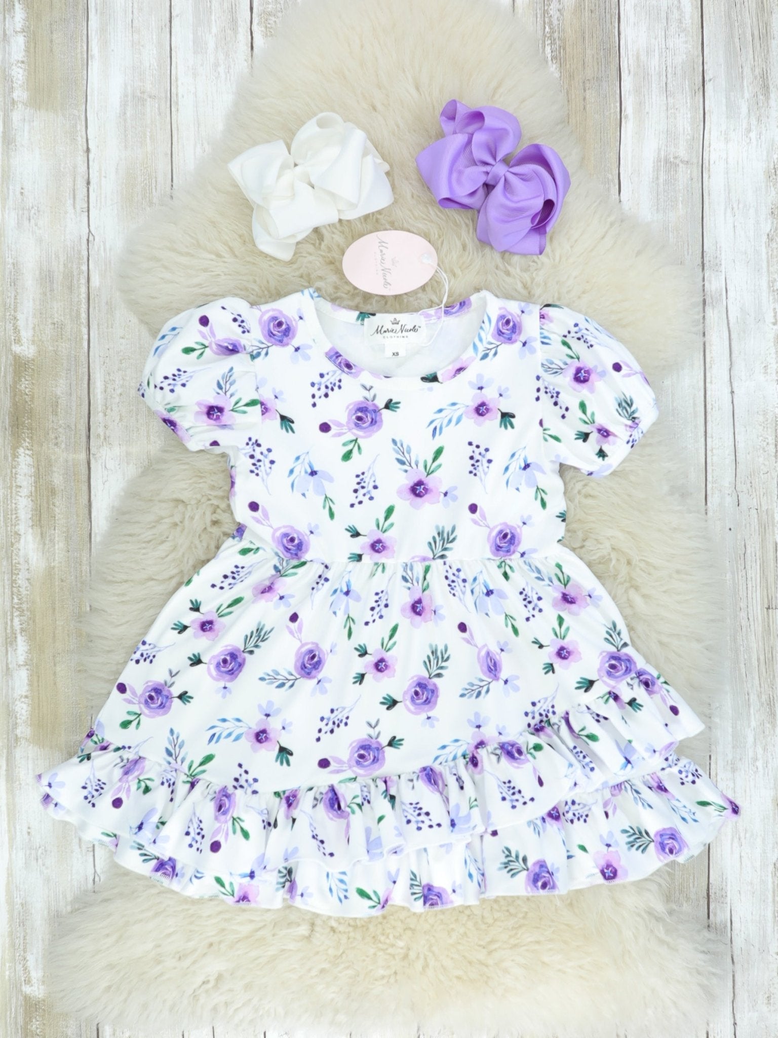 Purple Floral Midi Ruffle Dress - Marie Nicole Clothing