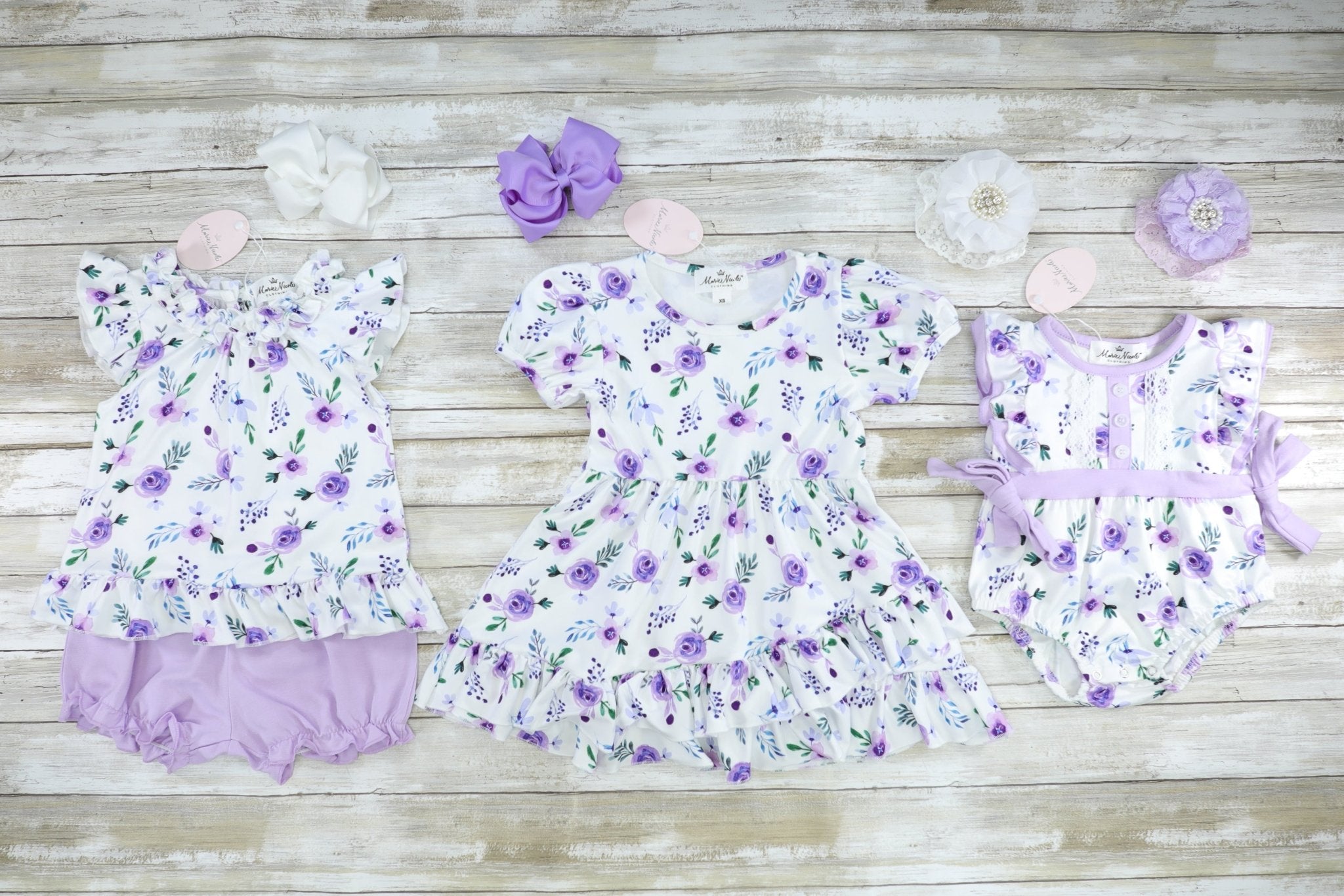 Purple Floral Ruffle Top & Shorts Outfit - Marie Nicole Clothing