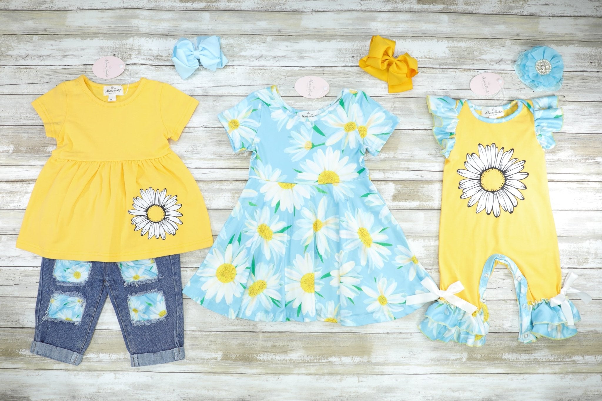 Yellow & Blue Flower Ruffle Romper - Marie Nicole Clothing