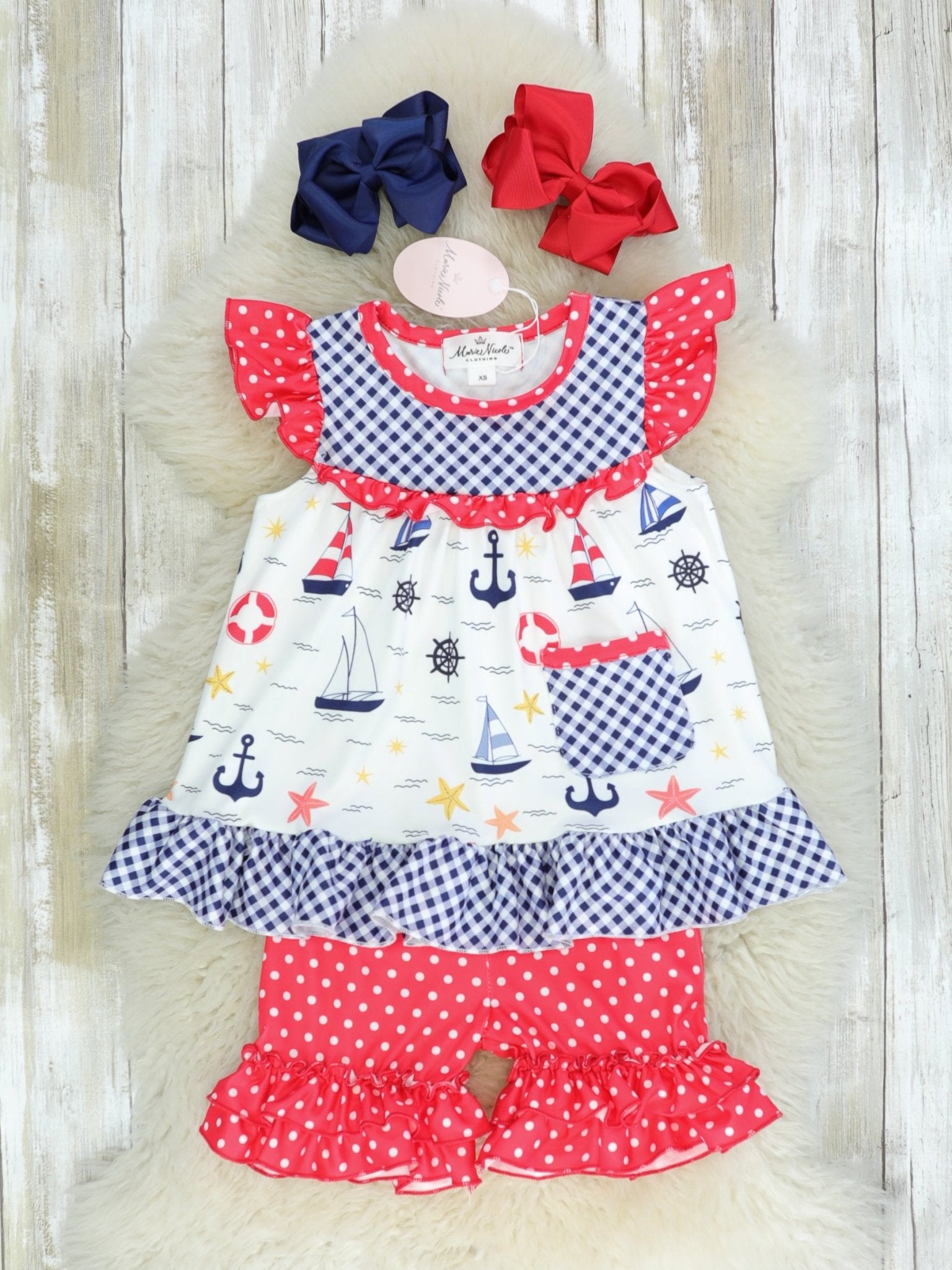 Red & Blue Nautical Ruffle Outfit - Marie Nicole Clothing