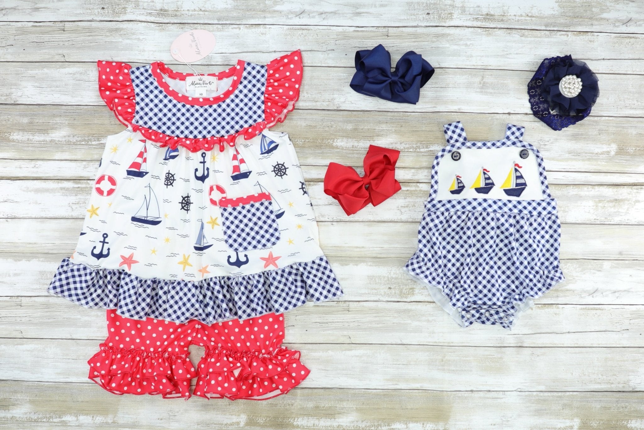 Red & Blue Nautical Ruffle Outfit - Marie Nicole Clothing