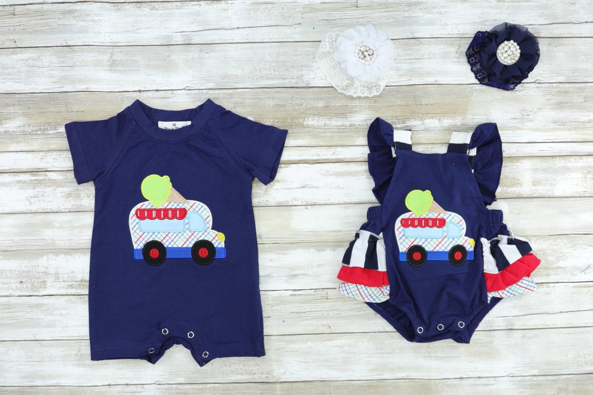 Ice Cream Truck Ruffle Bubble Romper - Marie Nicole Clothing