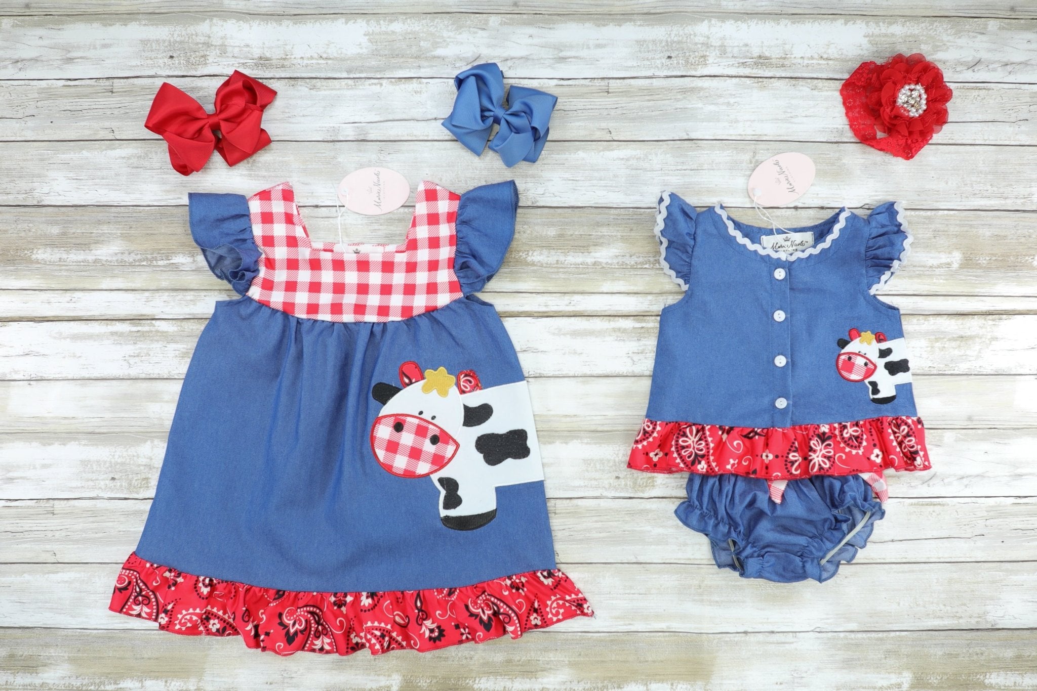 Chambray Bandana Cow Bloomer Outfit - Marie Nicole Clothing