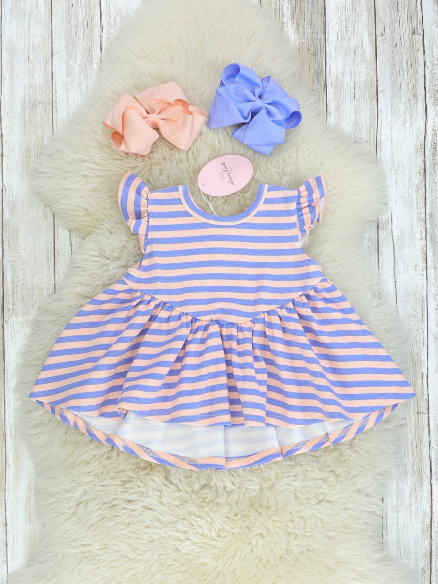 Cotton Hi - Lo Ruffle Top - Peach/Orchid Striped - Marie Nicole Clothing