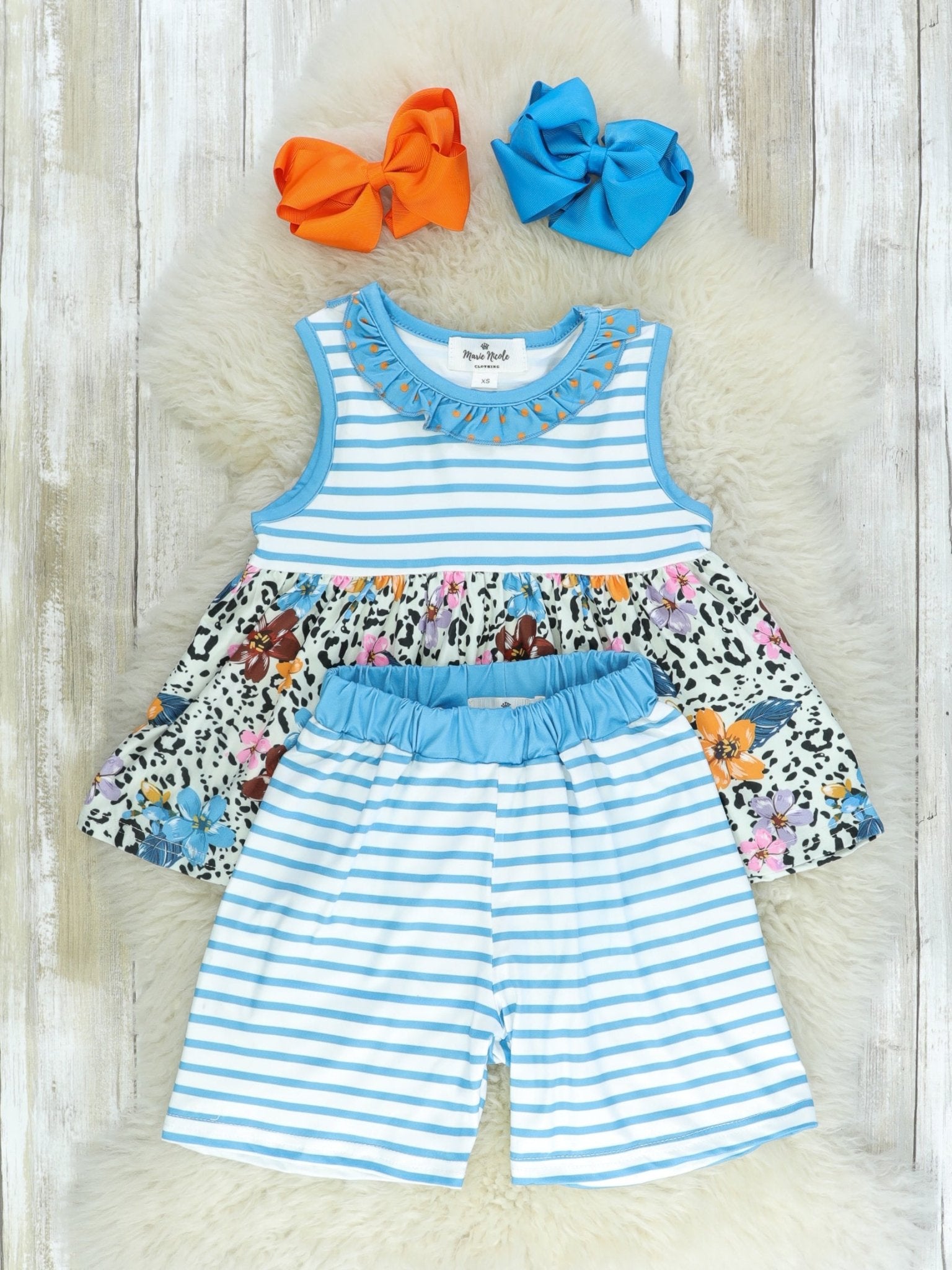 Steel Blue Poppy Floral Ruffle Outfit - Marie Nicole Clothing