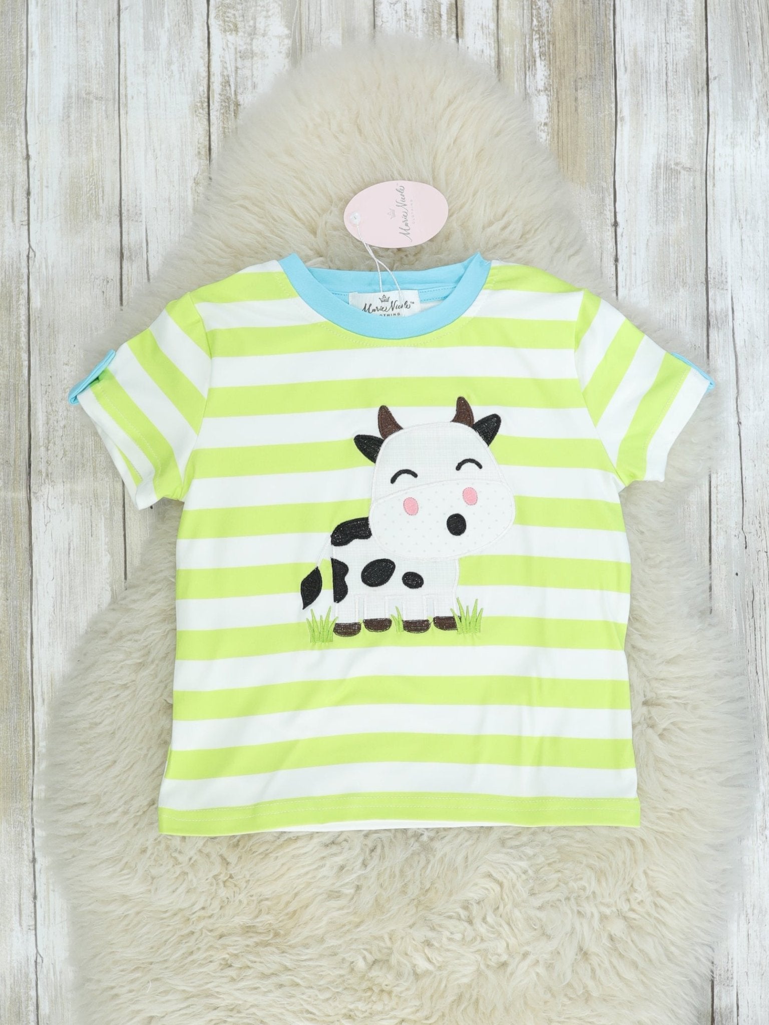 Green Striped Cow Shirt - Marie Nicole Clothing