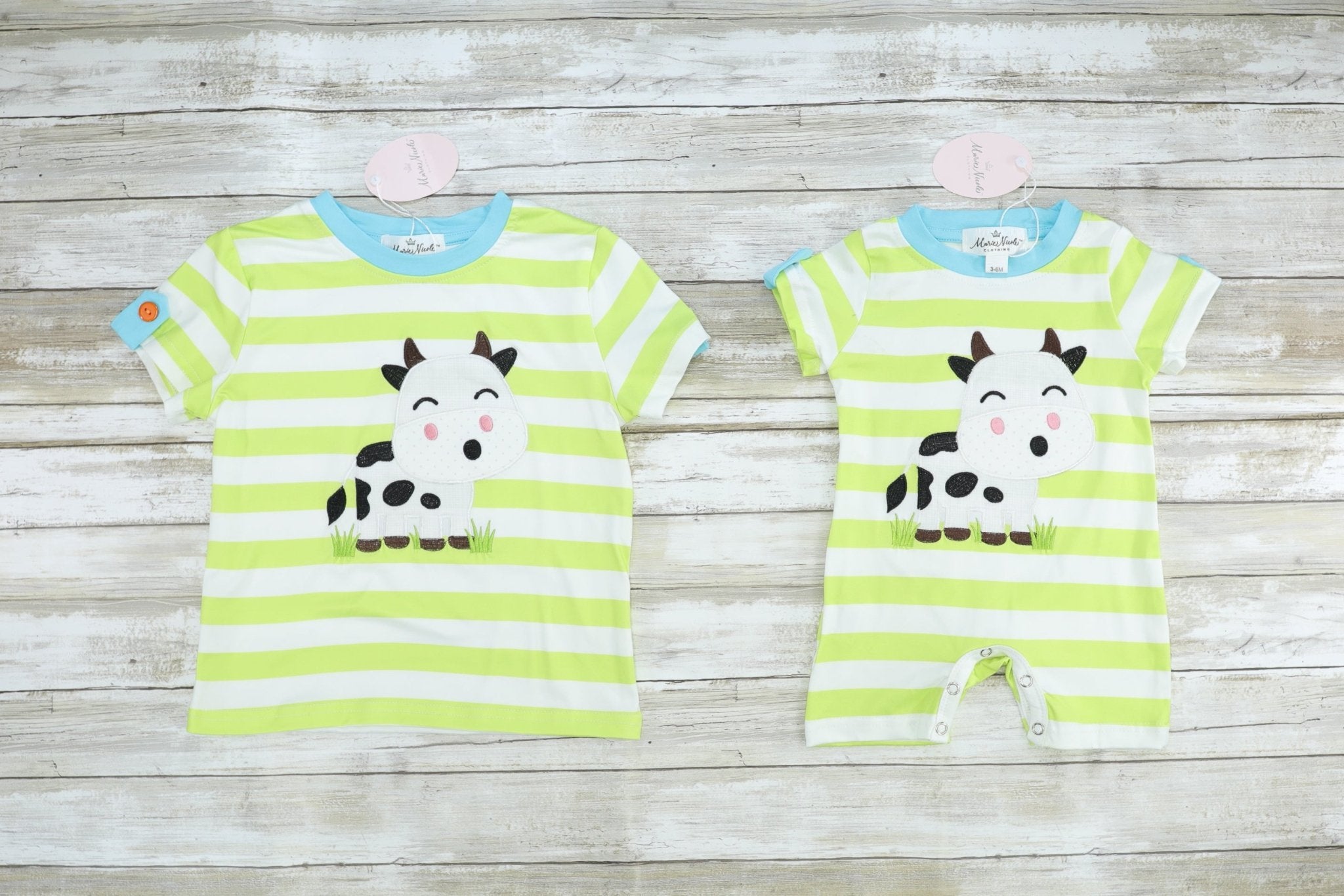 Green Striped Cow Shirt - Marie Nicole Clothing