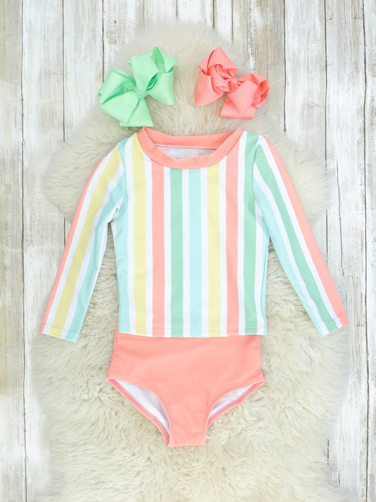 Striped Rash Guard & Coral Bottoms - Marie Nicole Clothing