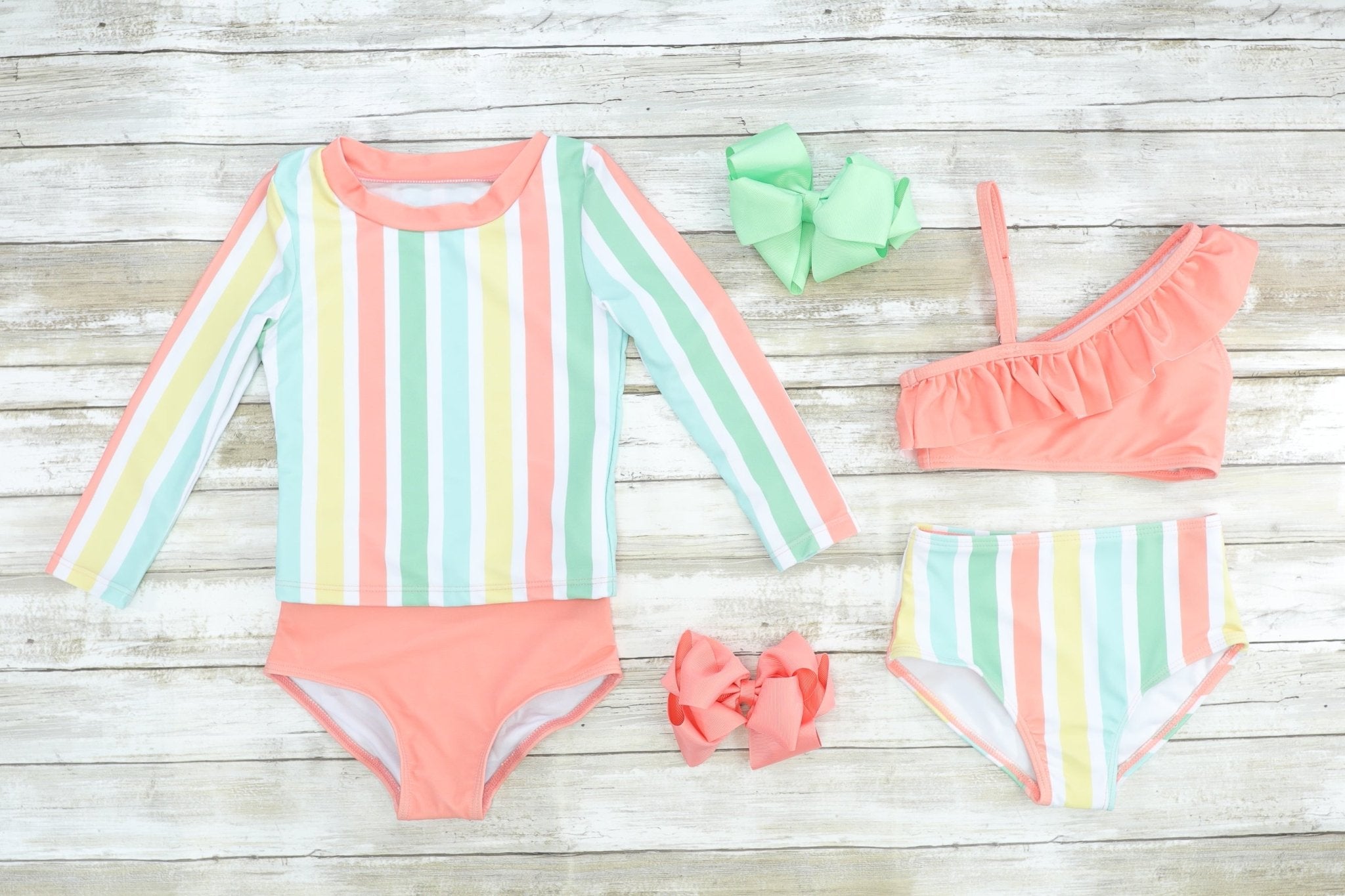 Striped Rash Guard & Coral Bottoms - Marie Nicole Clothing