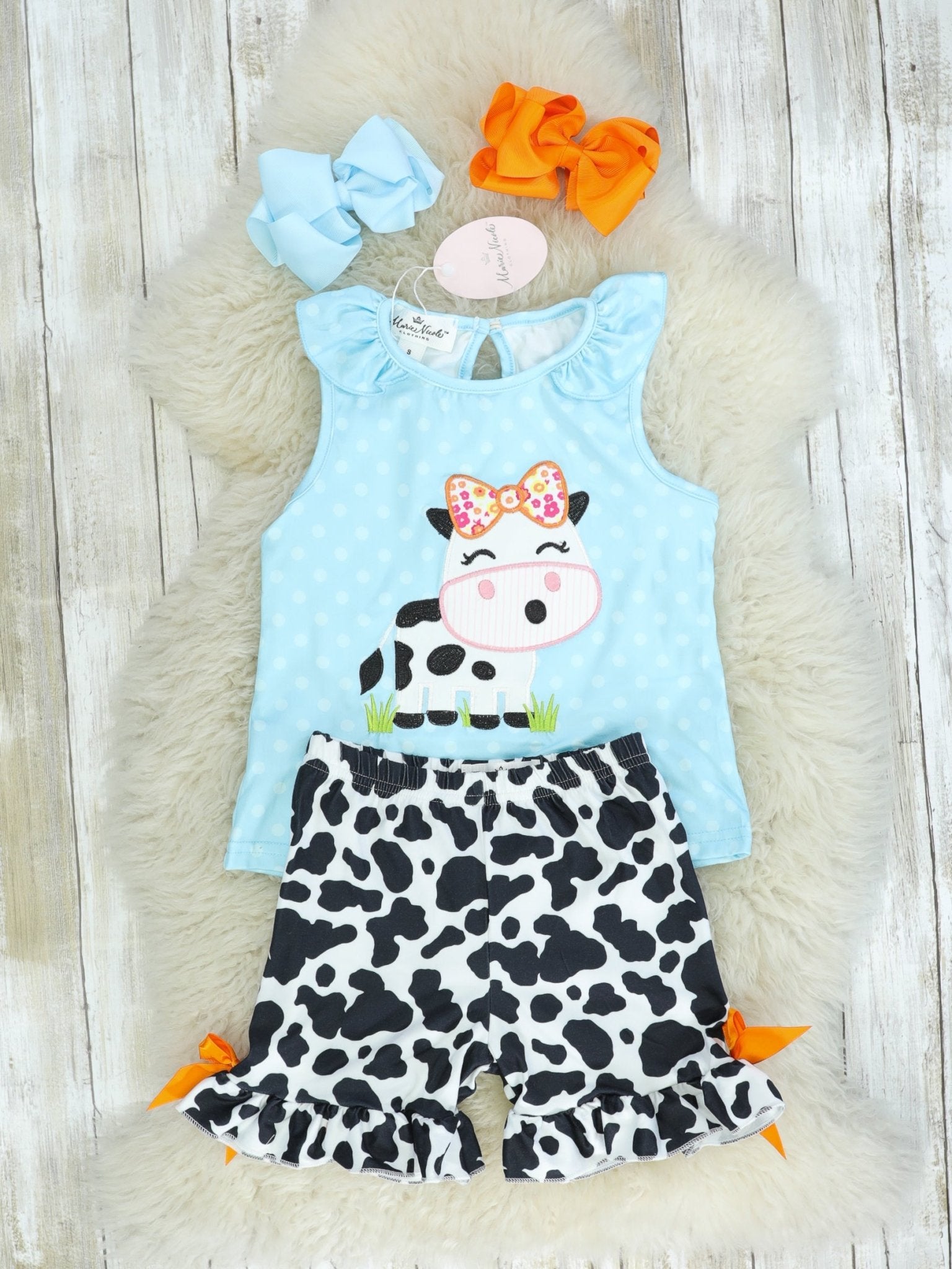 Blue Polka Dot Cow Outfit - Marie Nicole Clothing