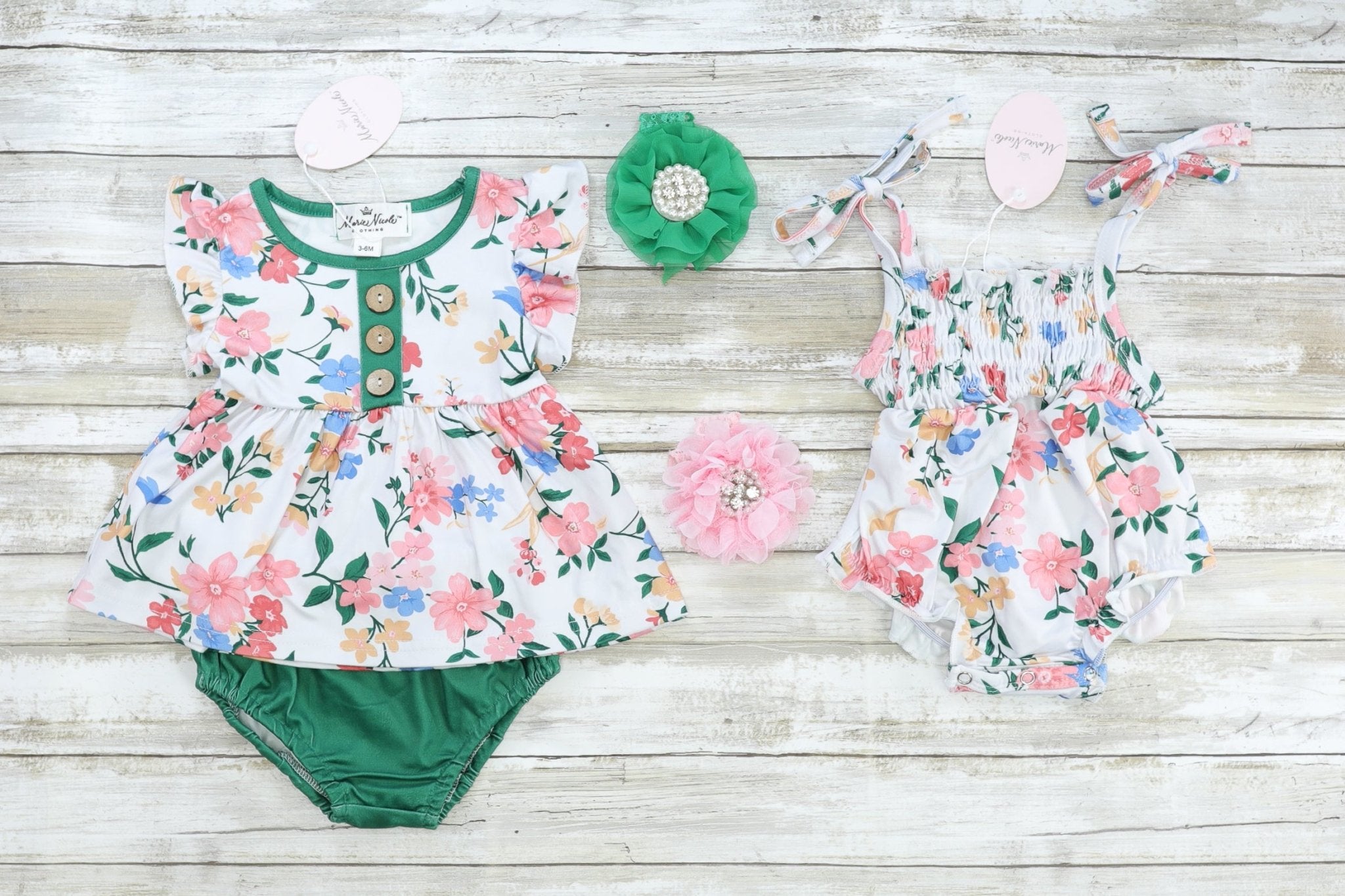 Smocked Floral Bubble Romper - Marie Nicole Clothing