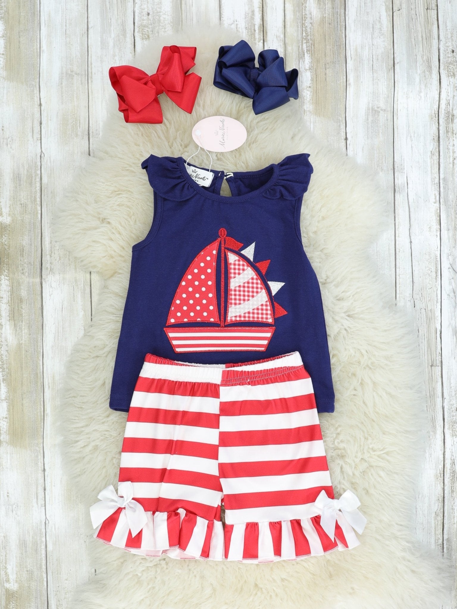 Red & Navy Sailboat Ruffle Outfit - Marie Nicole Clothing
