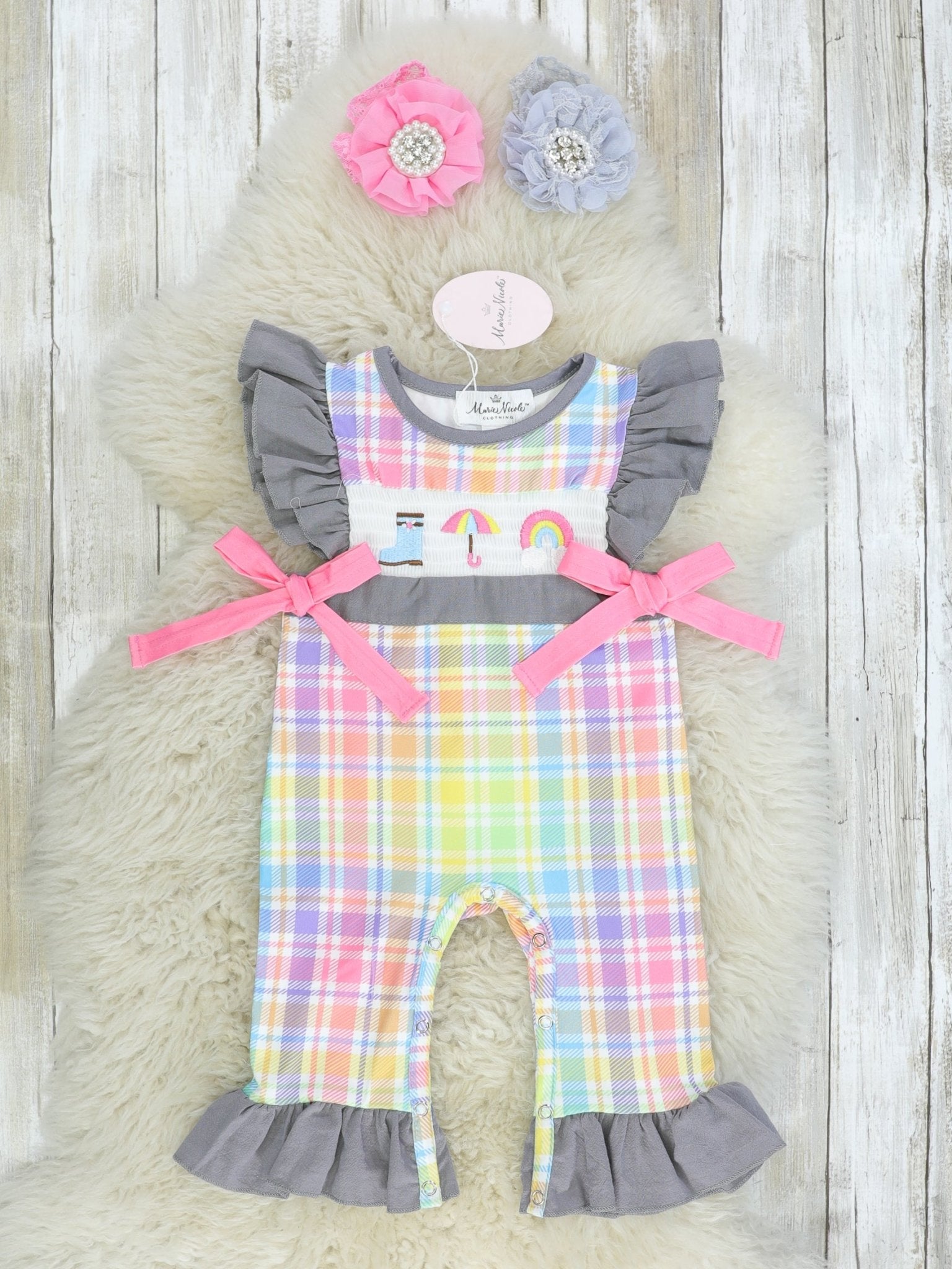 Rainy Day Smocked Ruffle Romper - Marie Nicole Clothing