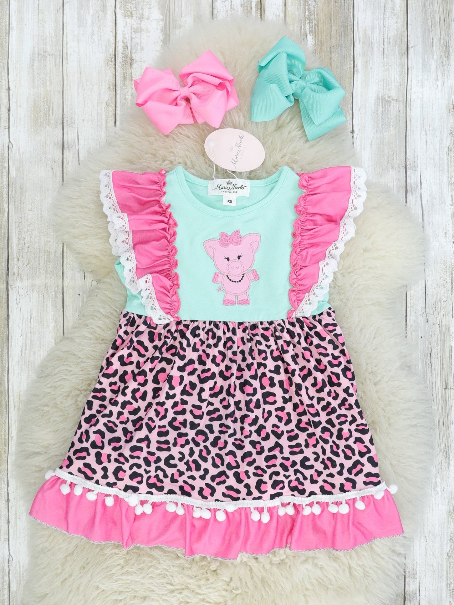 Sassy Pig Ruffle Leopard Dress - Marie Nicole Clothing