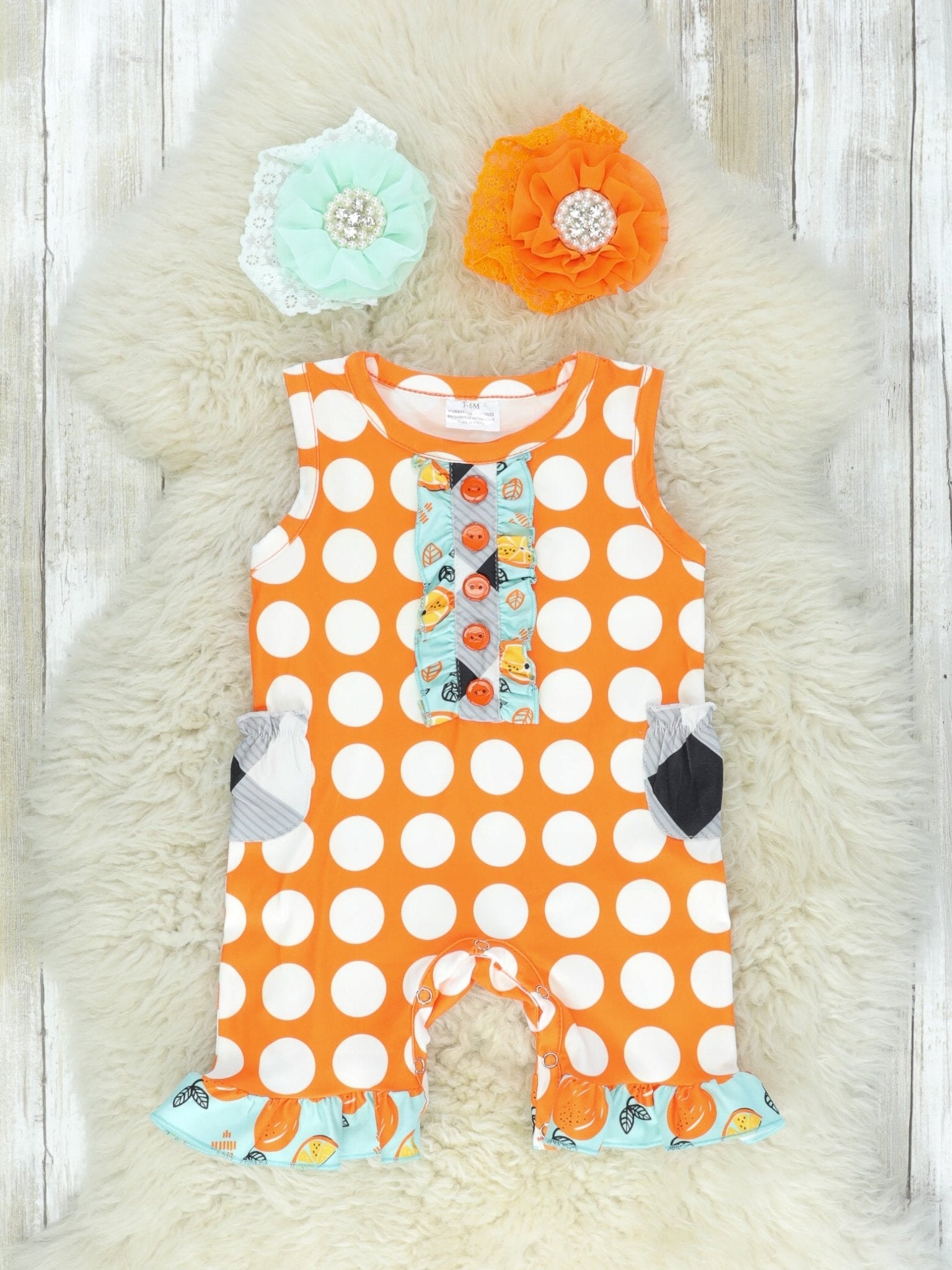 Orange Polka Dot Ruffle Romper - Marie Nicole Clothing