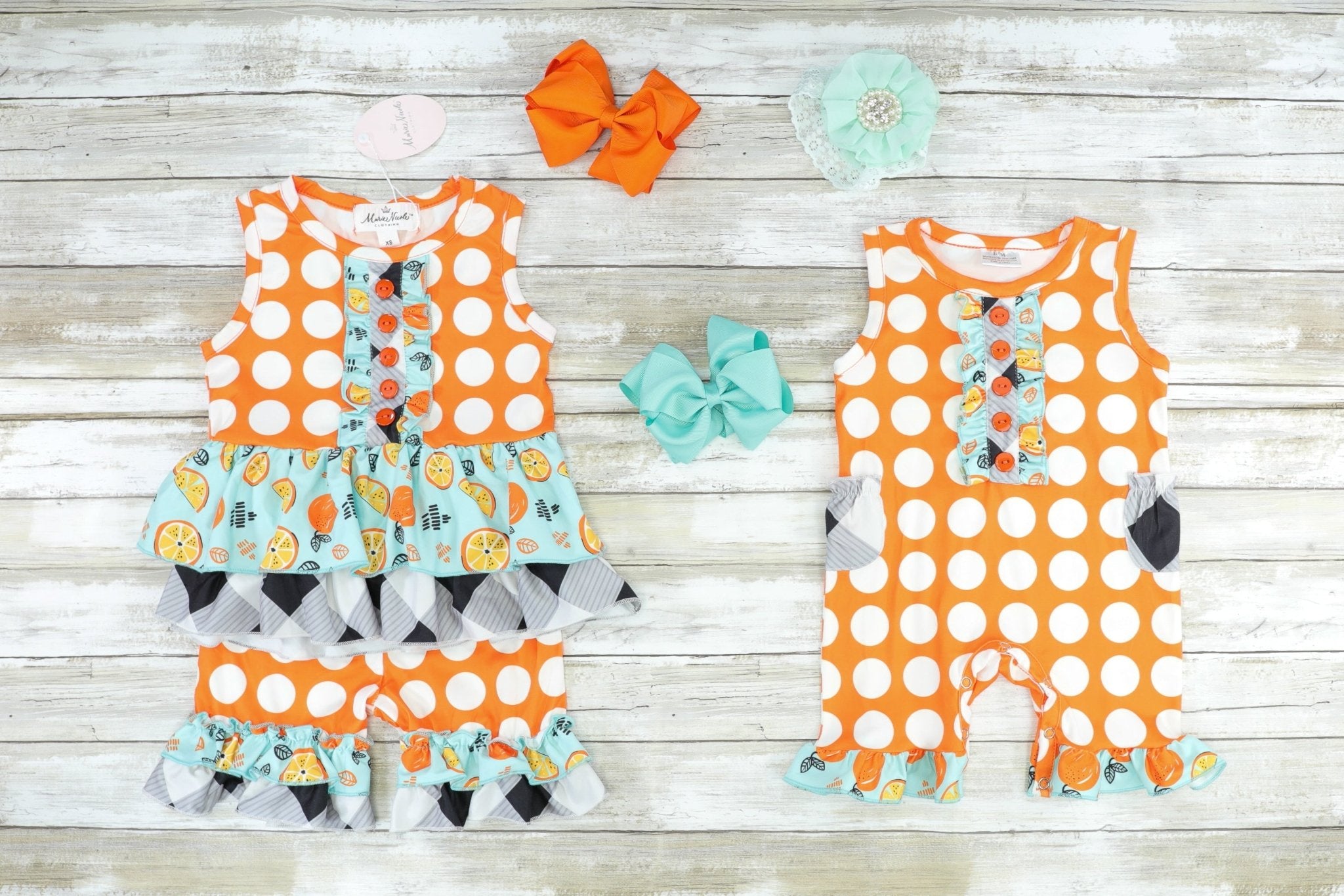 Orange Polka Dot Ruffle Romper - Marie Nicole Clothing