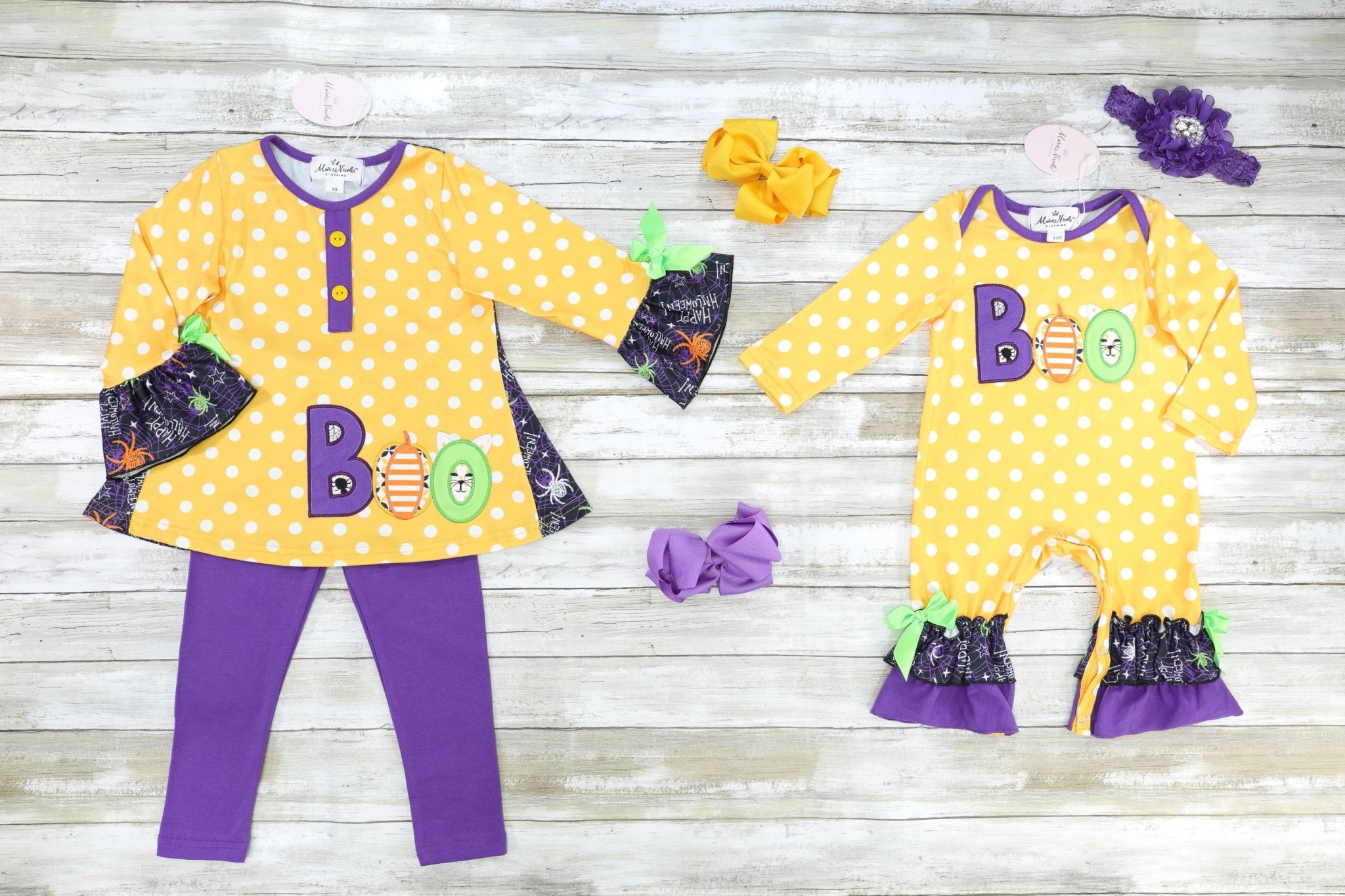 Orange Polka Dot "BOO" Outfit - Marie Nicole Clothing