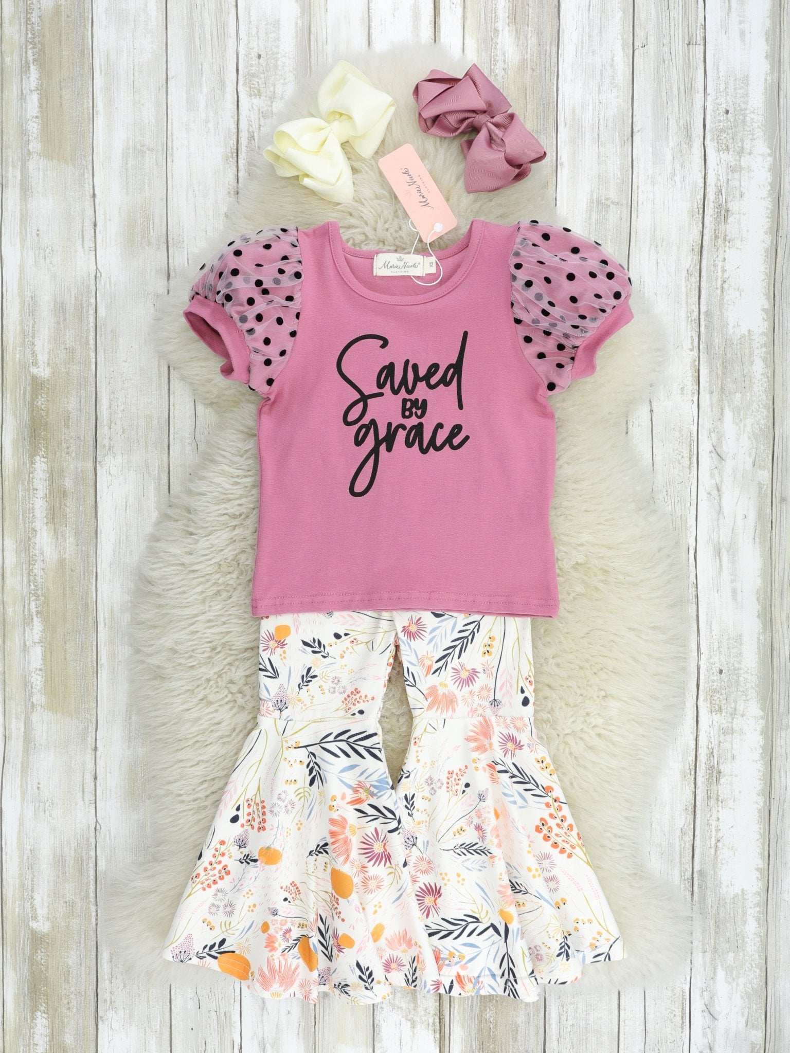 "Saved By Grace" Floral Bell Bottom Outfit - Marie Nicole Clothing