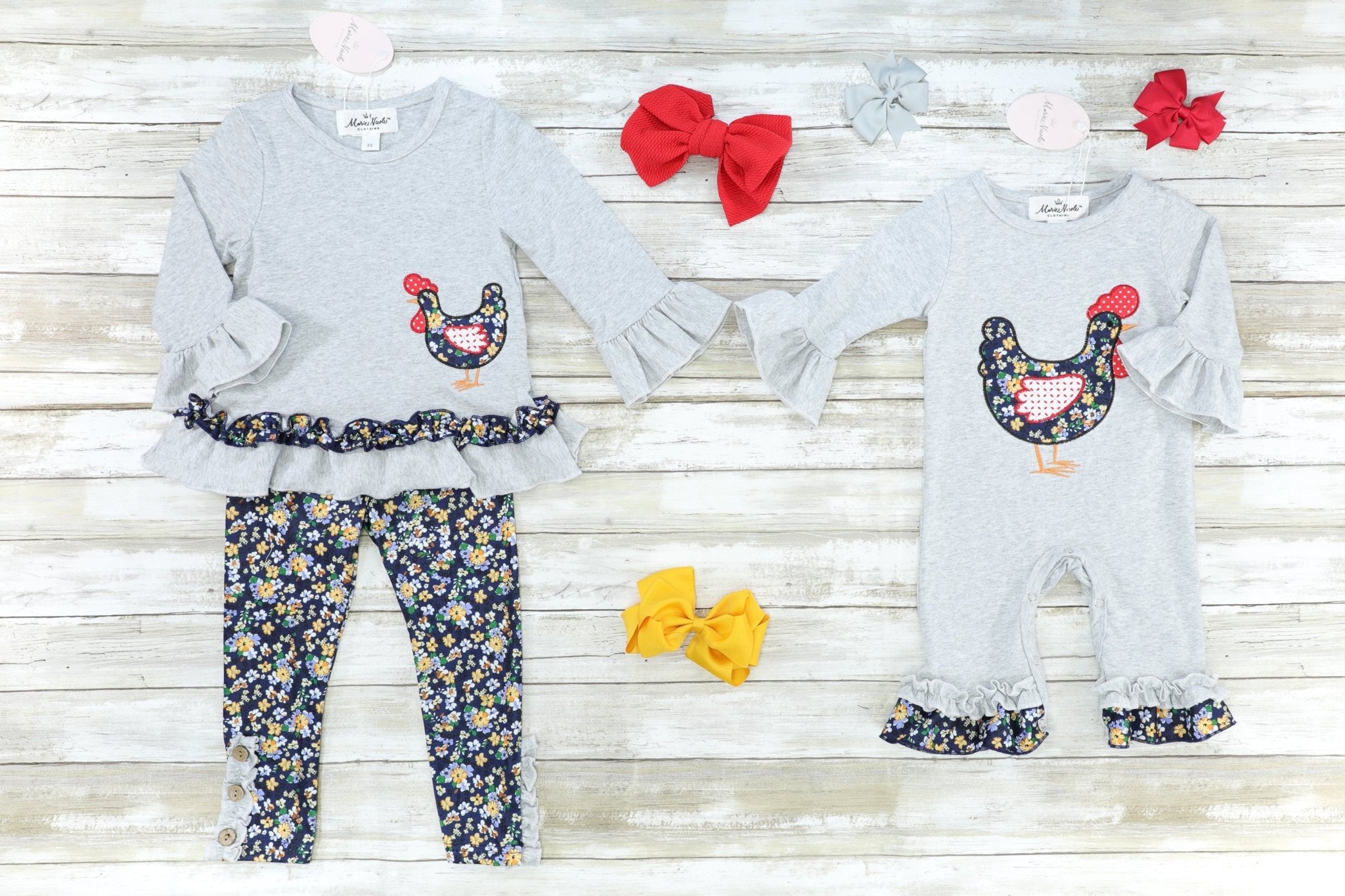 Grey & Navy Floral Chicken Outfit - Marie Nicole Clothing