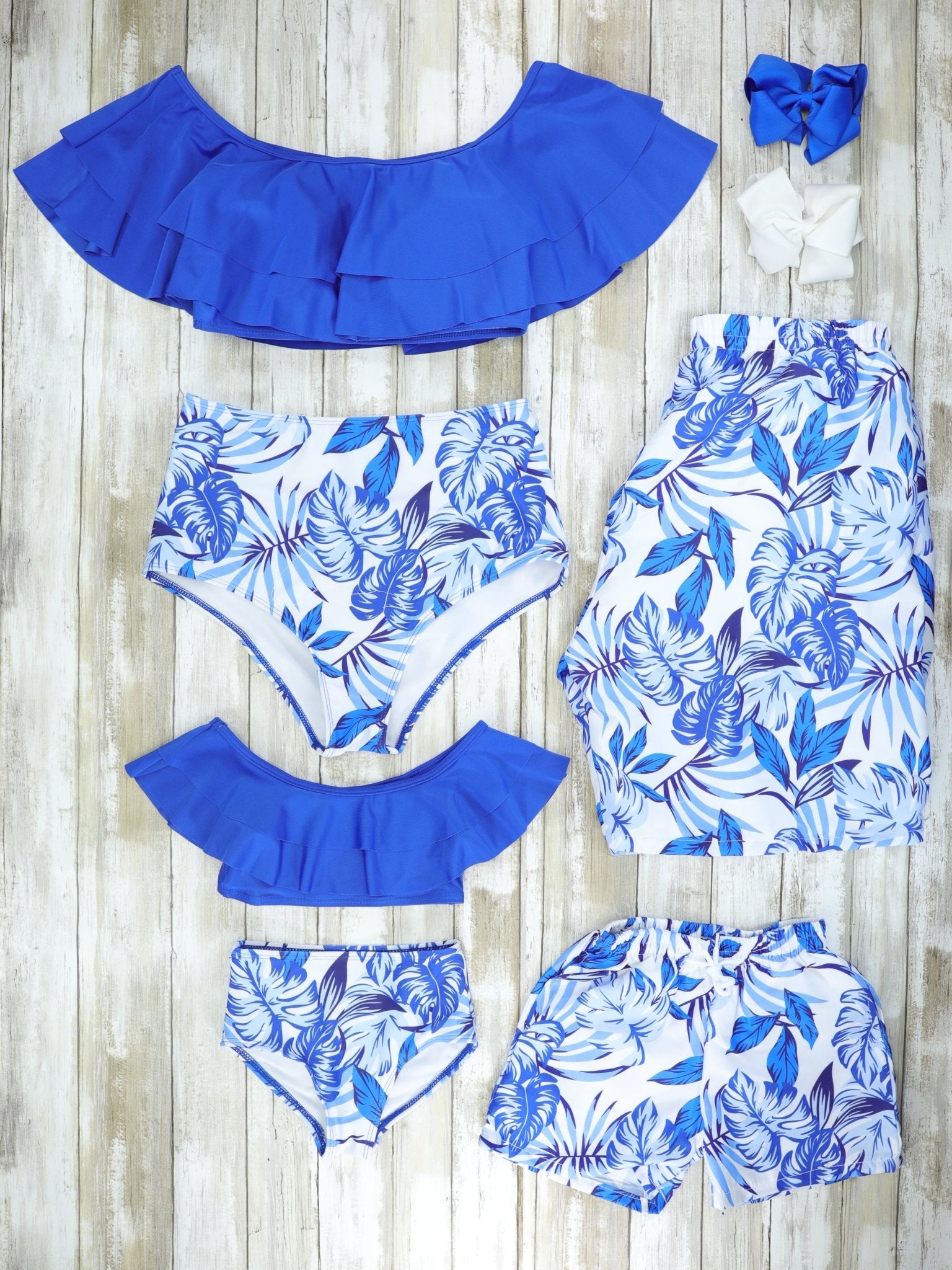 Family Blue & White Tropical Swimsuit - Marie Nicole Clothing