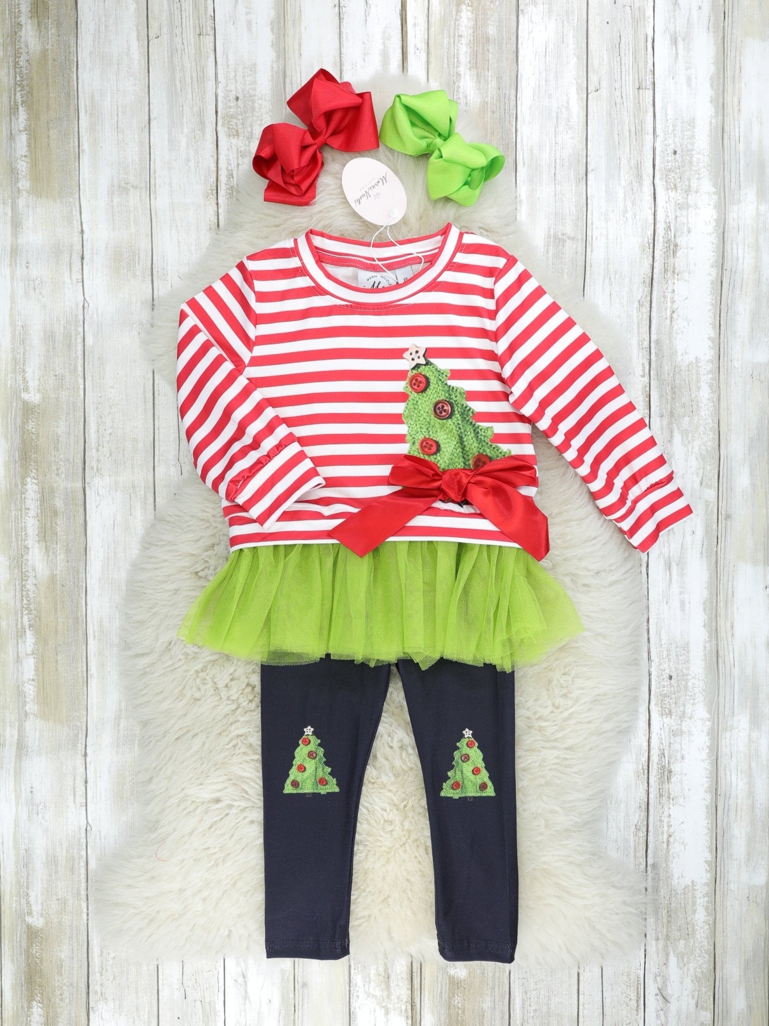 Red Striped Christmas Tree Tulle Outfit - Marie Nicole Clothing