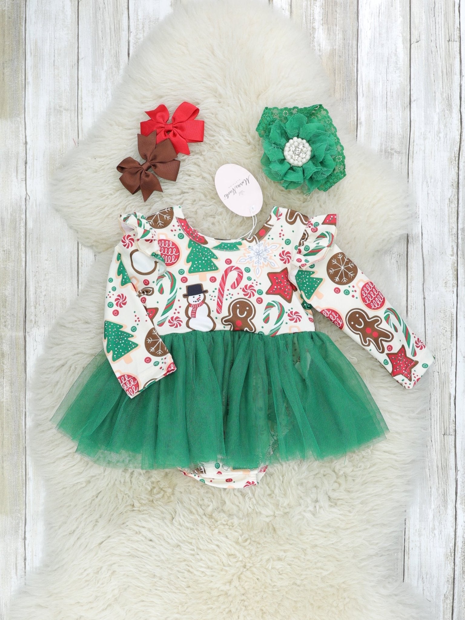 Gingerbread & Candy Cane Tulle Ruffle Romper - Marie Nicole Clothing