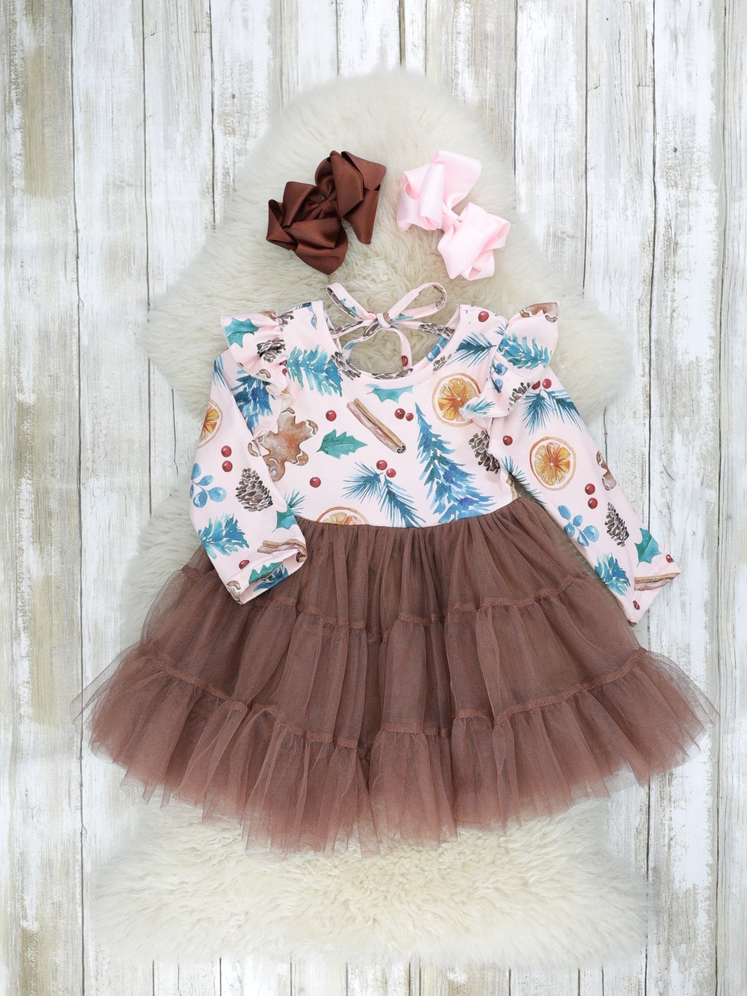 Gingerbread Tie Tulle Dress - Marie Nicole Clothing