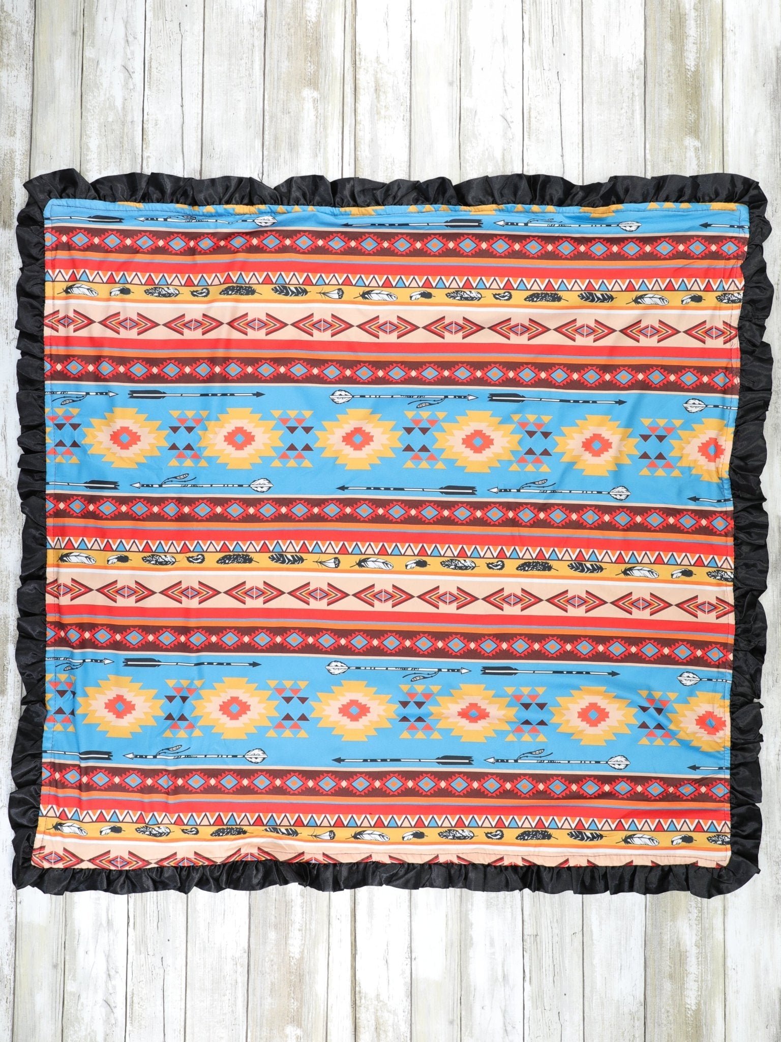 Blue & Red Western Minky Ruffle Blanket - Marie Nicole Clothing