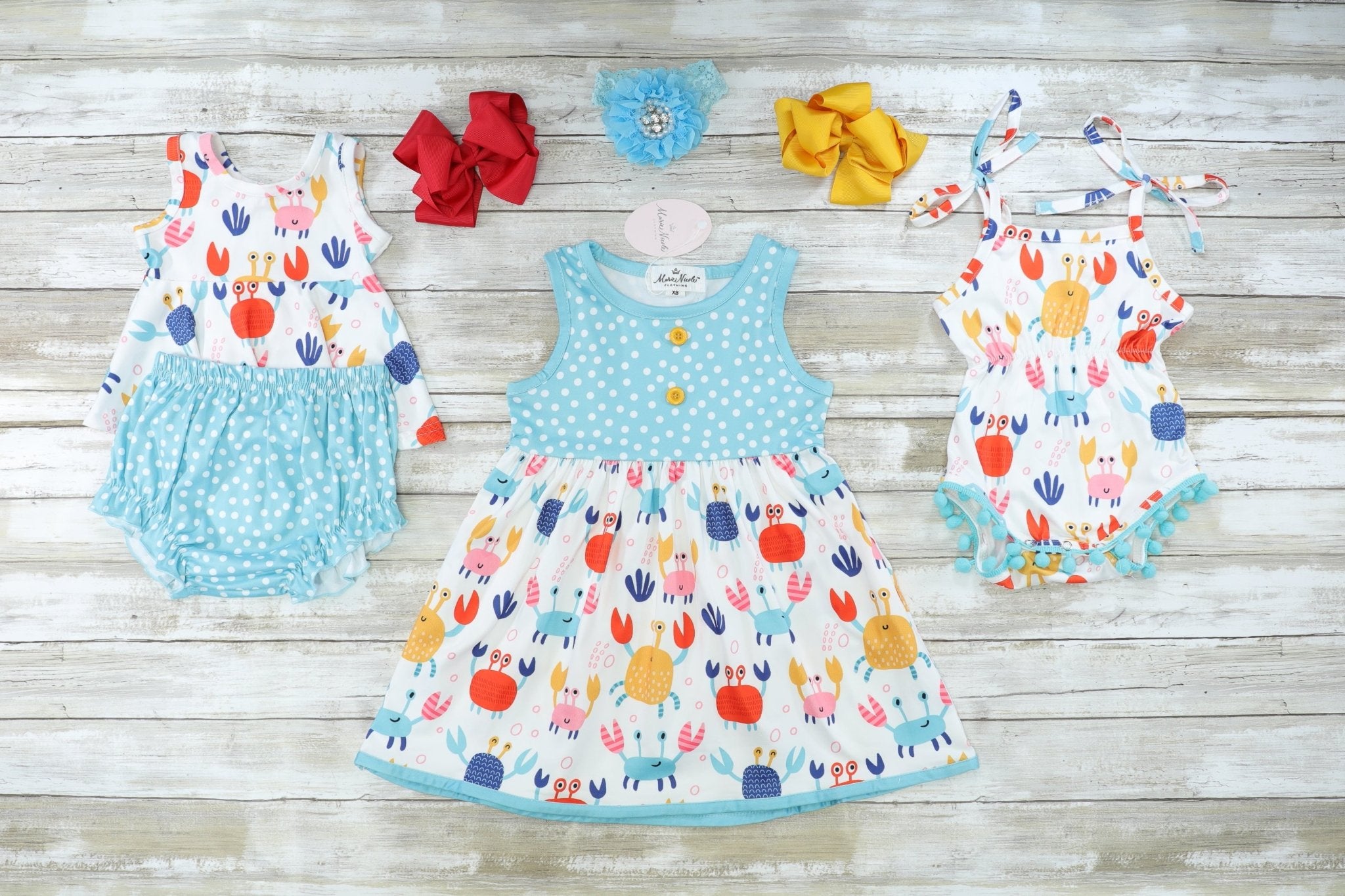 Crabby Tie Pom Pom Romper - Marie Nicole Clothing