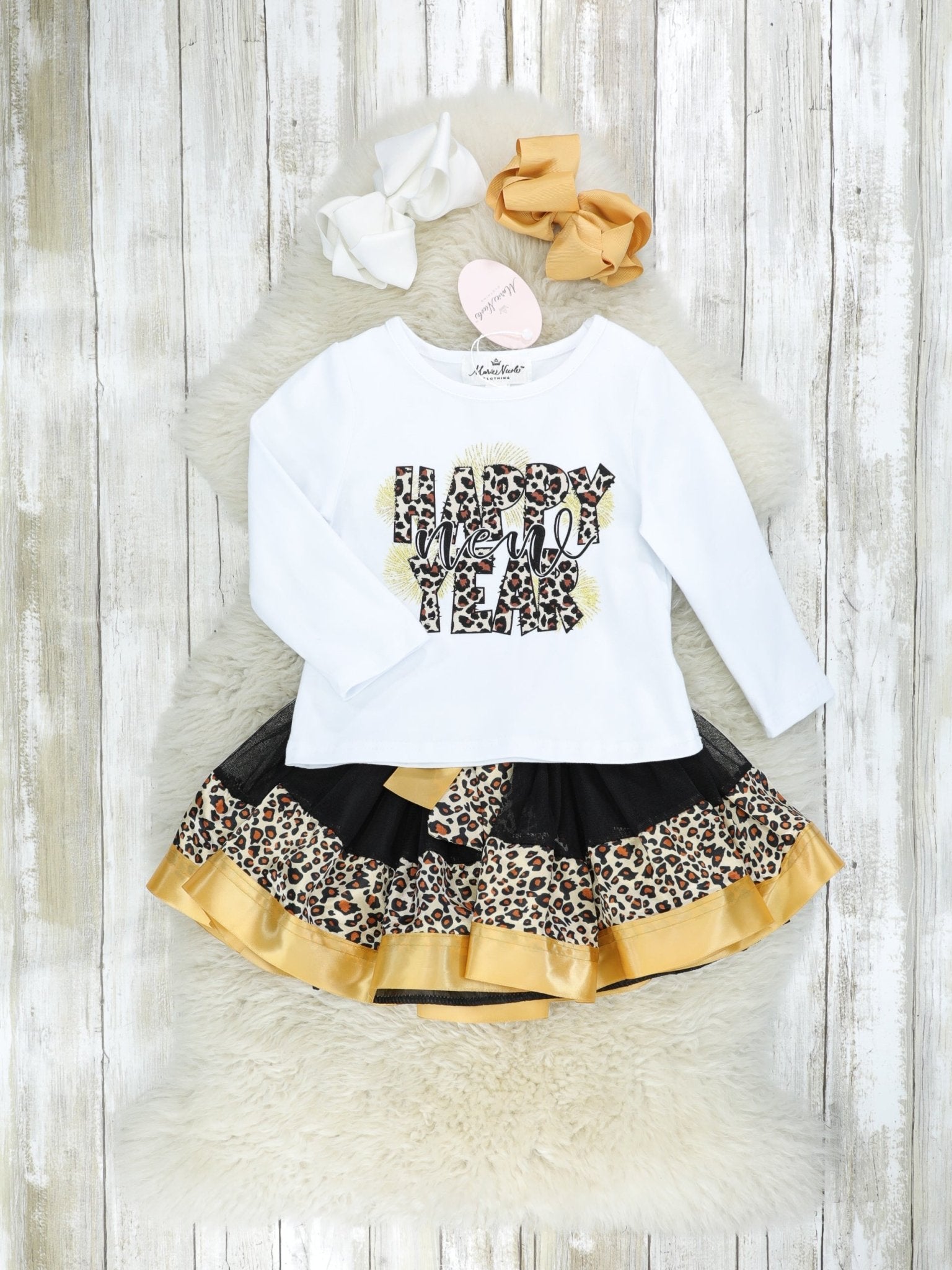 Leopard "Happy New Year" Tulle Outfit - Marie Nicole Clothing