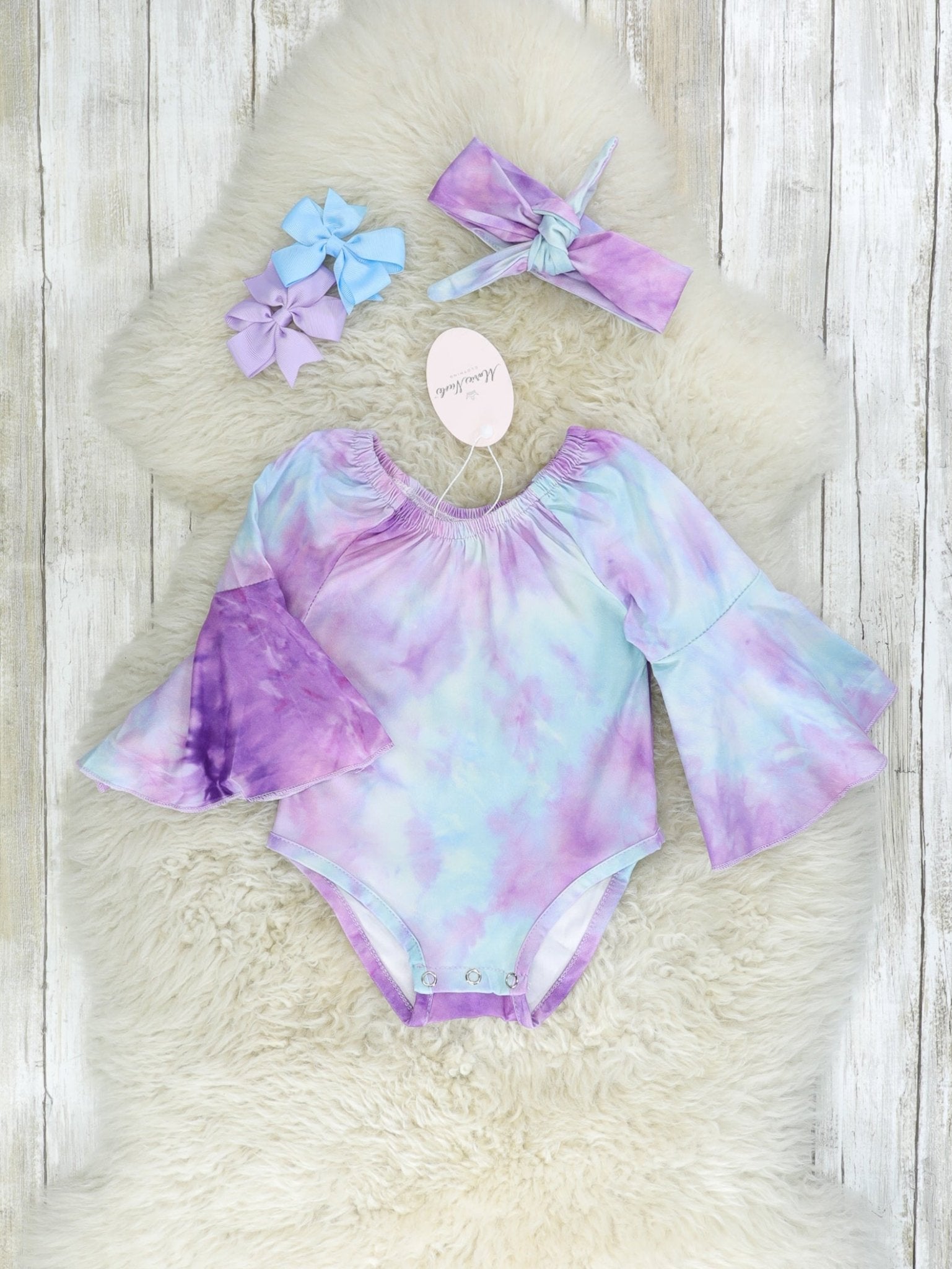 Purple Tie Dye Bell Sleeve Romper - Marie Nicole Clothing