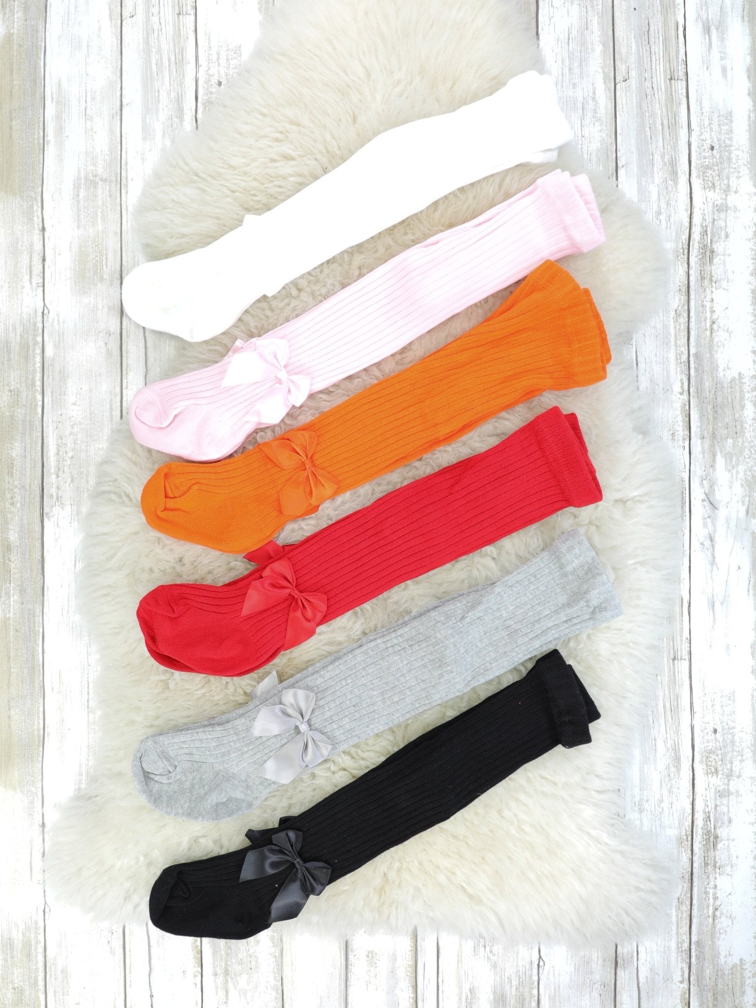 Ribbon Bow Cotton Knitted Tights - 6 Colors Available - Marie Nicole Clothing