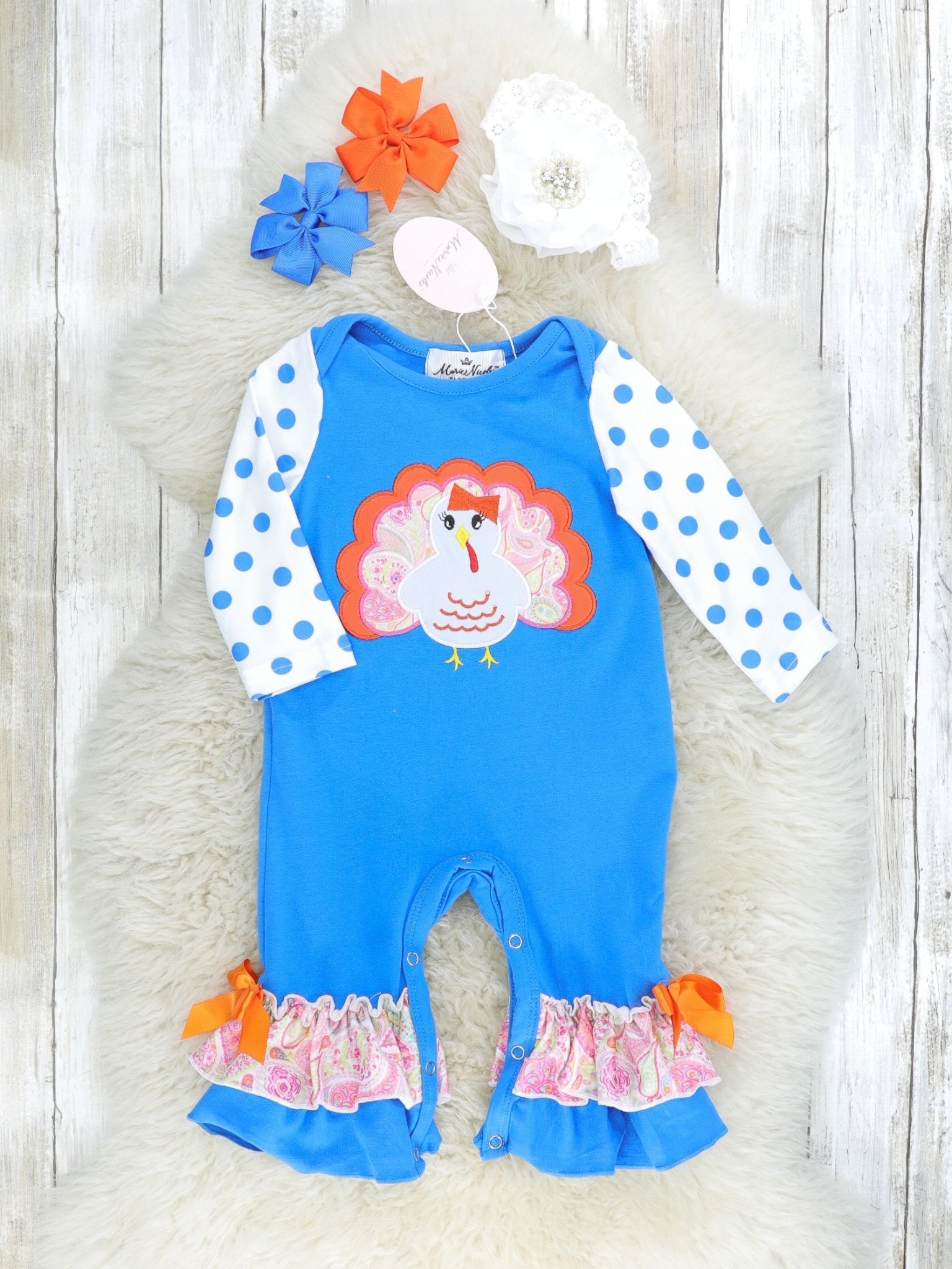 Blue & Pink Paisley Turkey Ruffle Romper - Marie Nicole Clothing