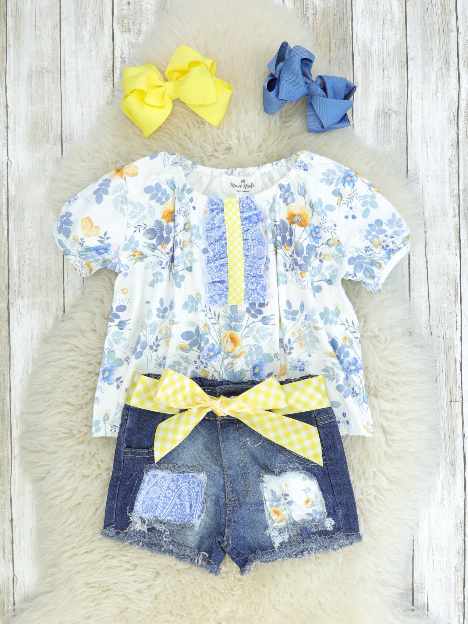 Cornflower Blue Floral Denim Outfit - Marie Nicole Clothing