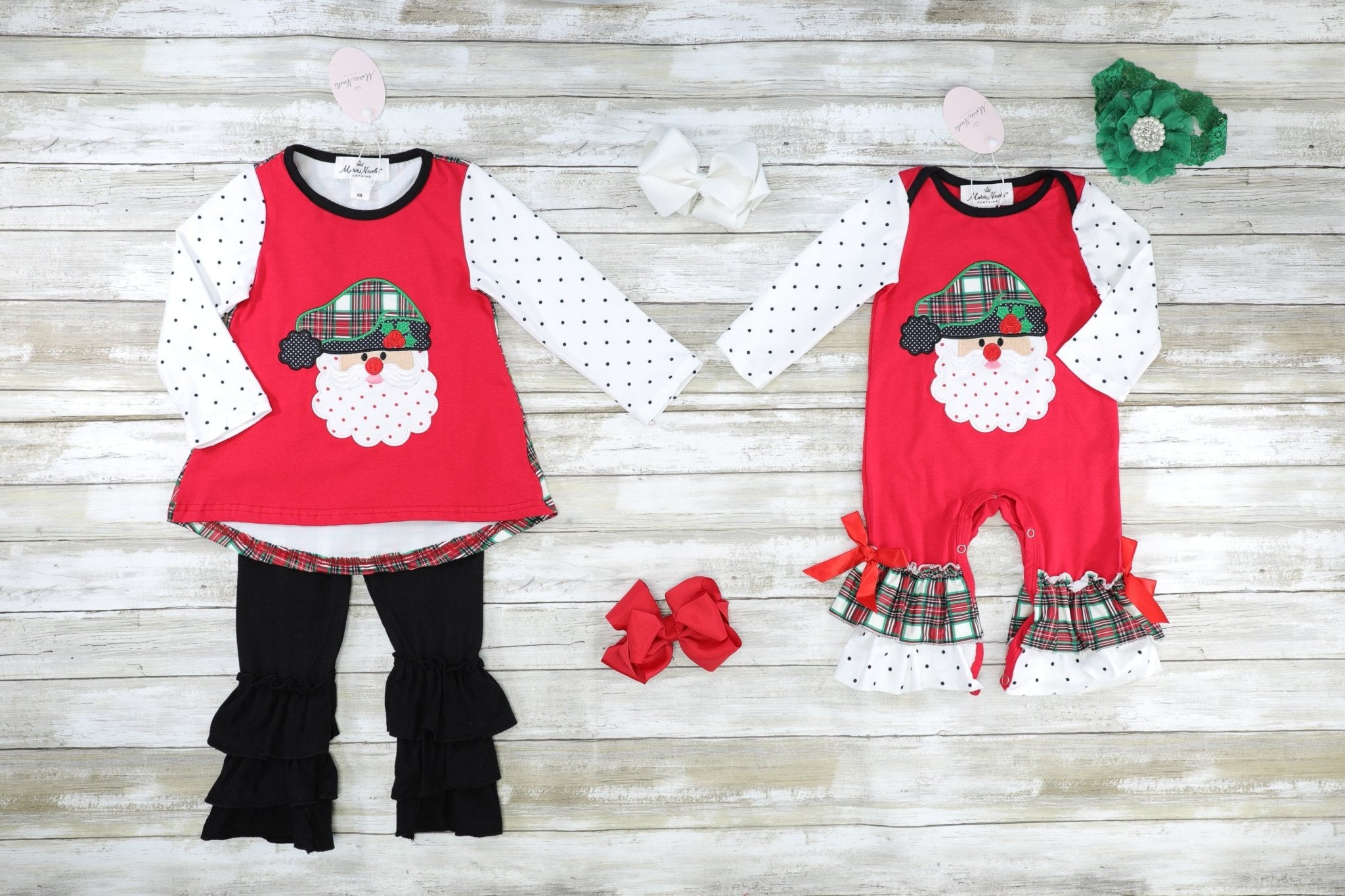 Red Santa Raglan Ruffle Romper - Marie Nicole Clothing