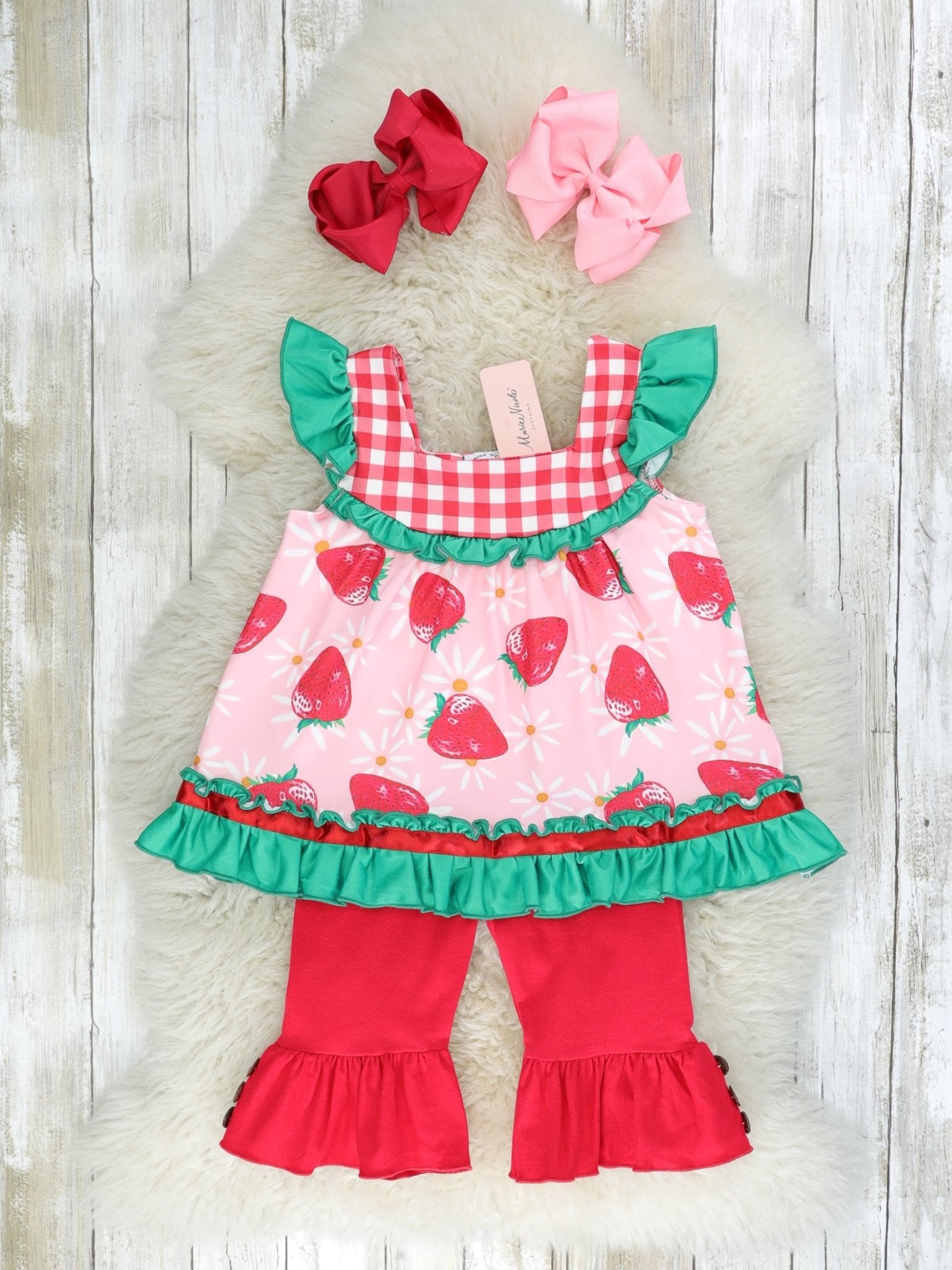 Floral Strawberry Ruffle Outfit - Marie Nicole Clothing