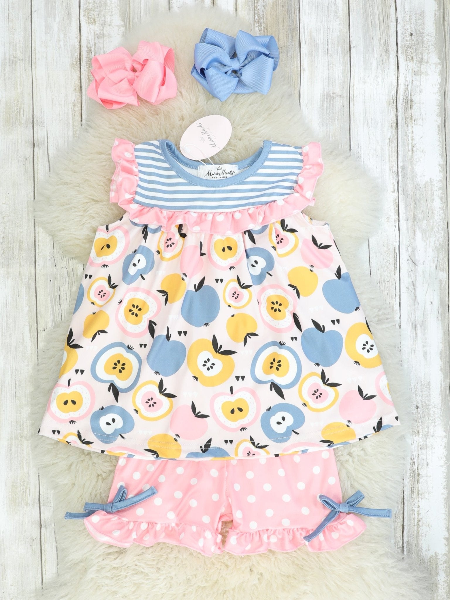 Pink & Blue Apple Outfit - Marie Nicole Clothing