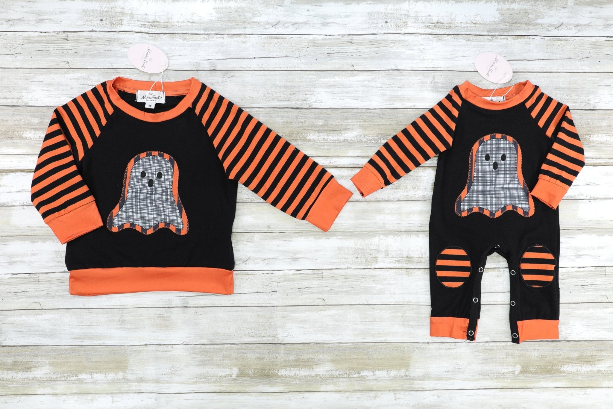 Orange & Black Striped Ghost Romper - Marie Nicole Clothing
