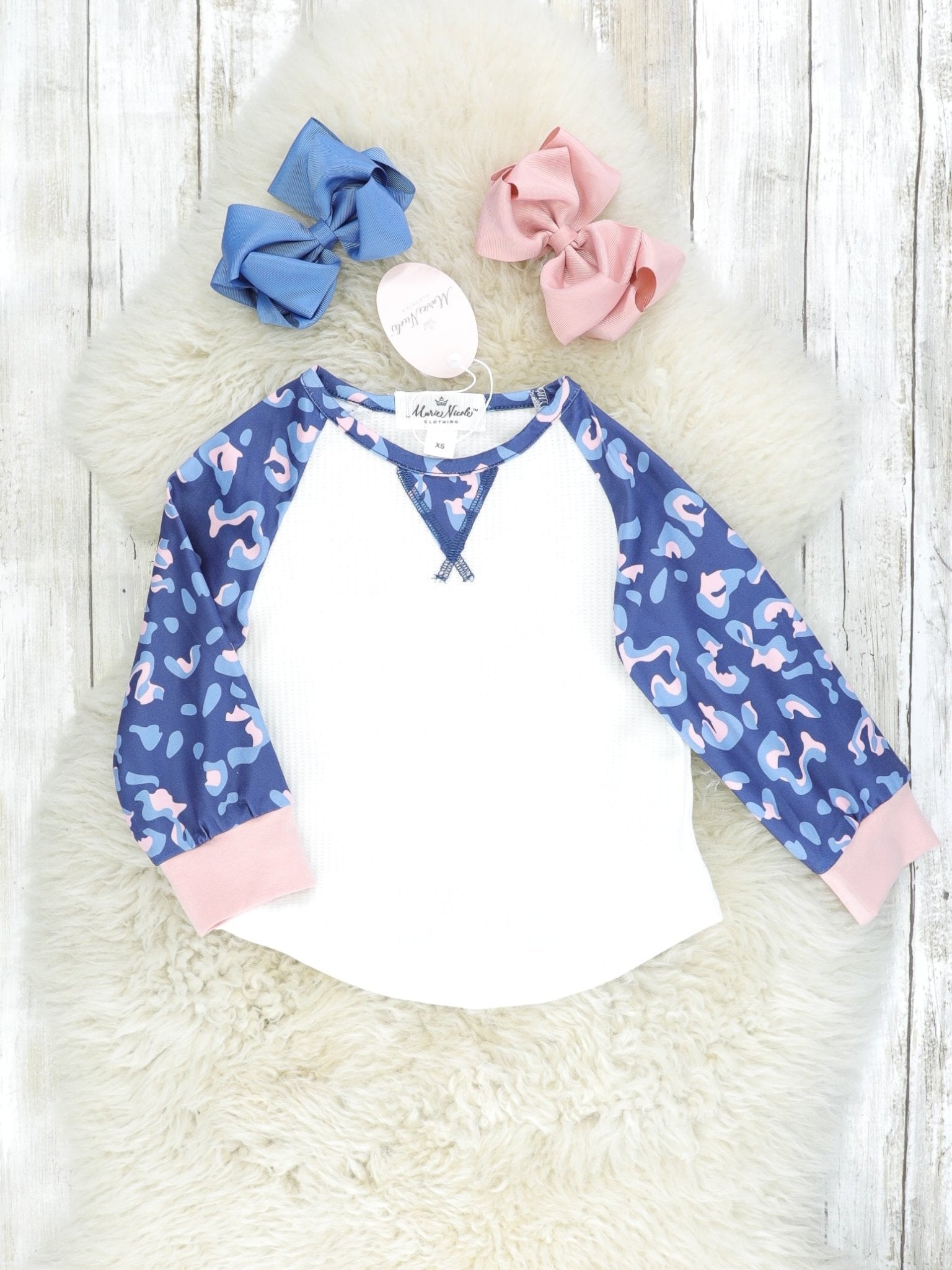 Mom & Me Blue Leopard Raglan Shirt - Marie Nicole Clothing