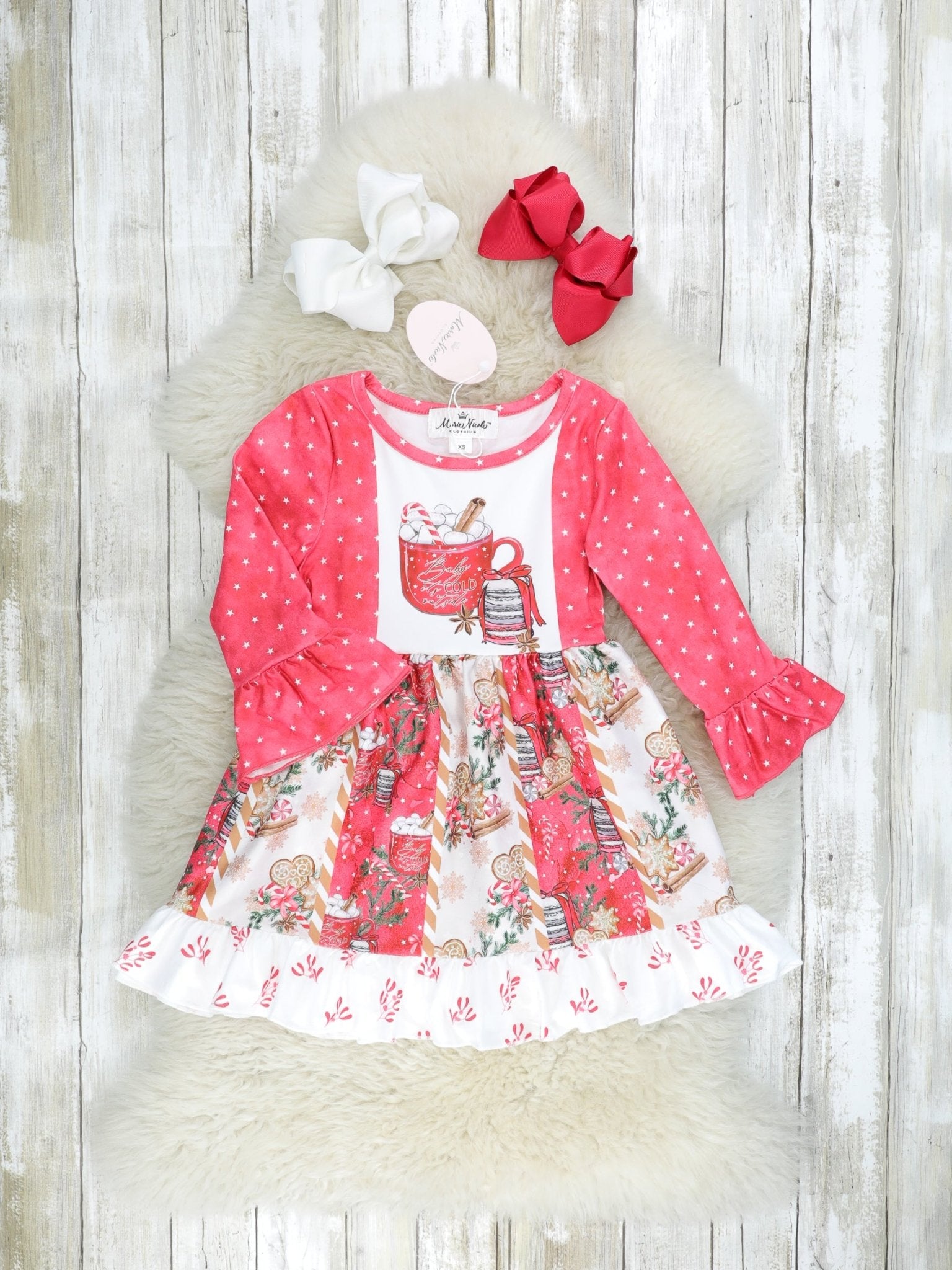 Red Polka Dot Hot Cocoa Ruffle Dress - Marie Nicole Clothing