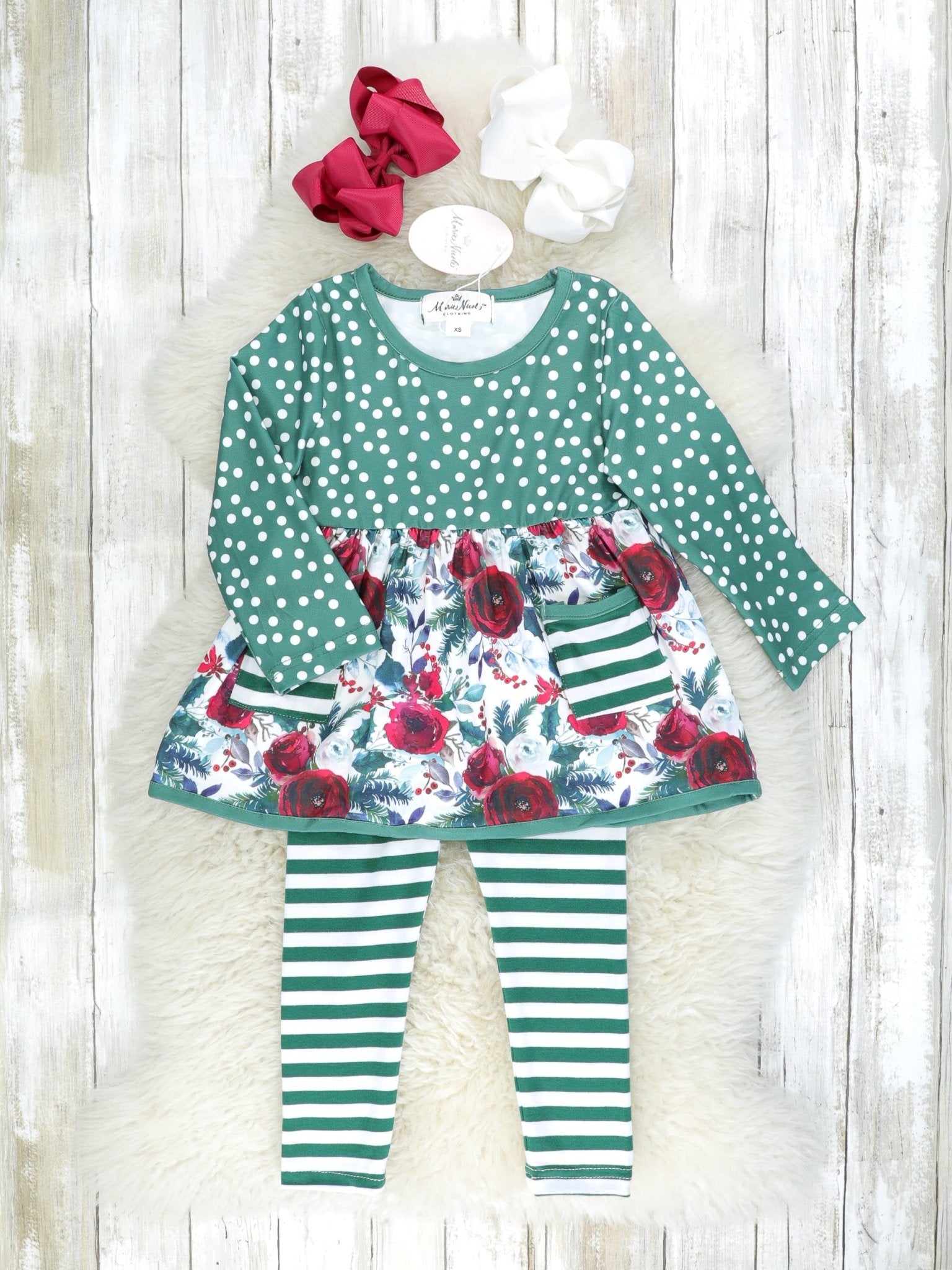 Burgundy & Forest Green Floral Outfit - Marie Nicole Clothing
