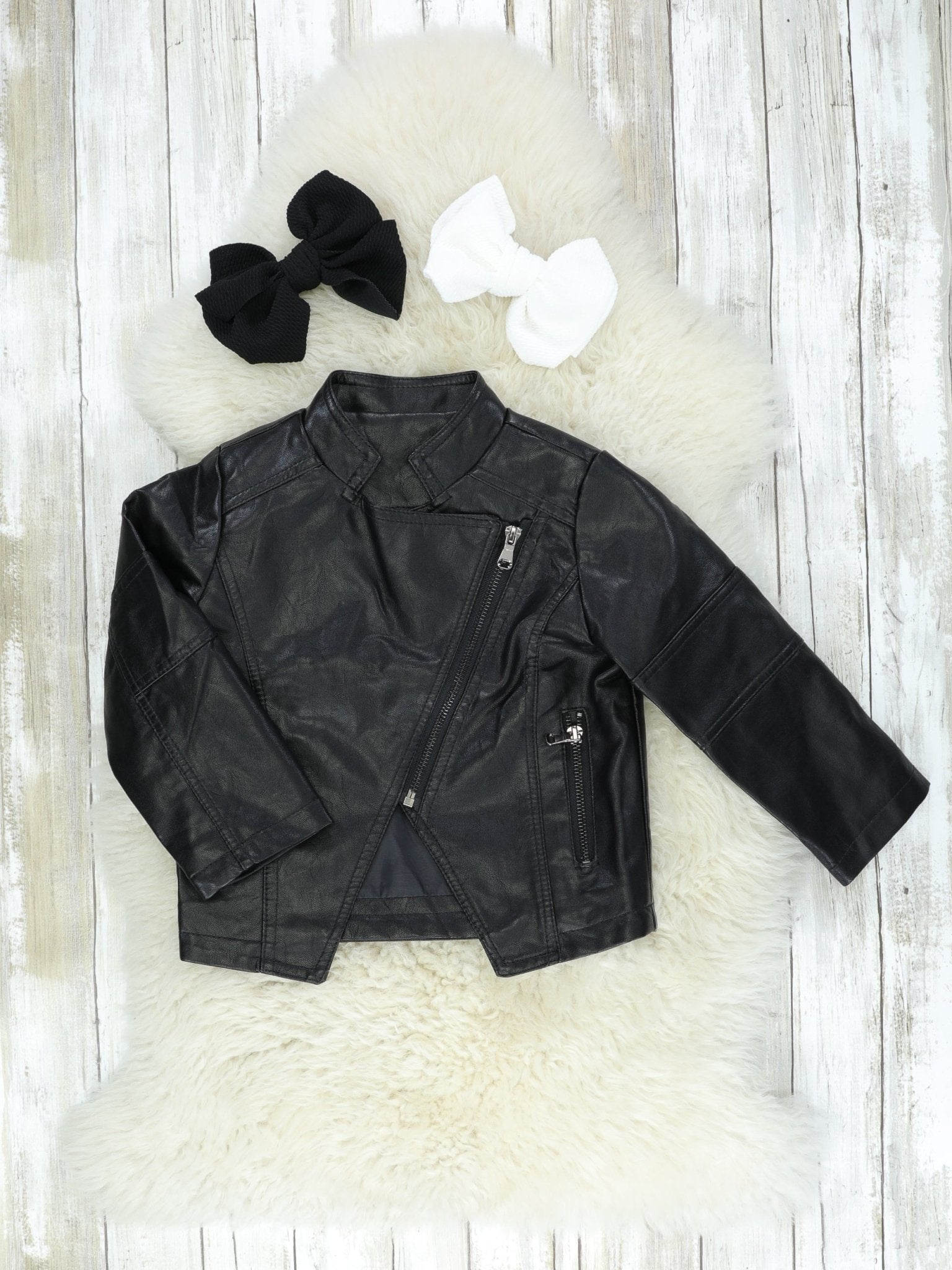 Black Faux Leather Motorcycle Jacket - Marie Nicole Clothing