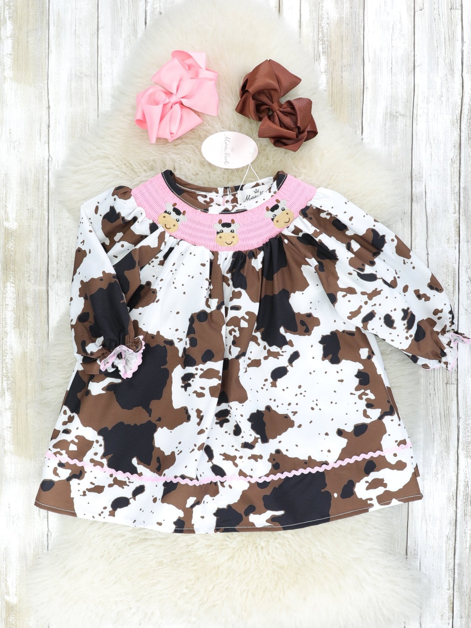 strapless open back dress Pink Smocked Cow Print Dress – Marie Nicole Clothing