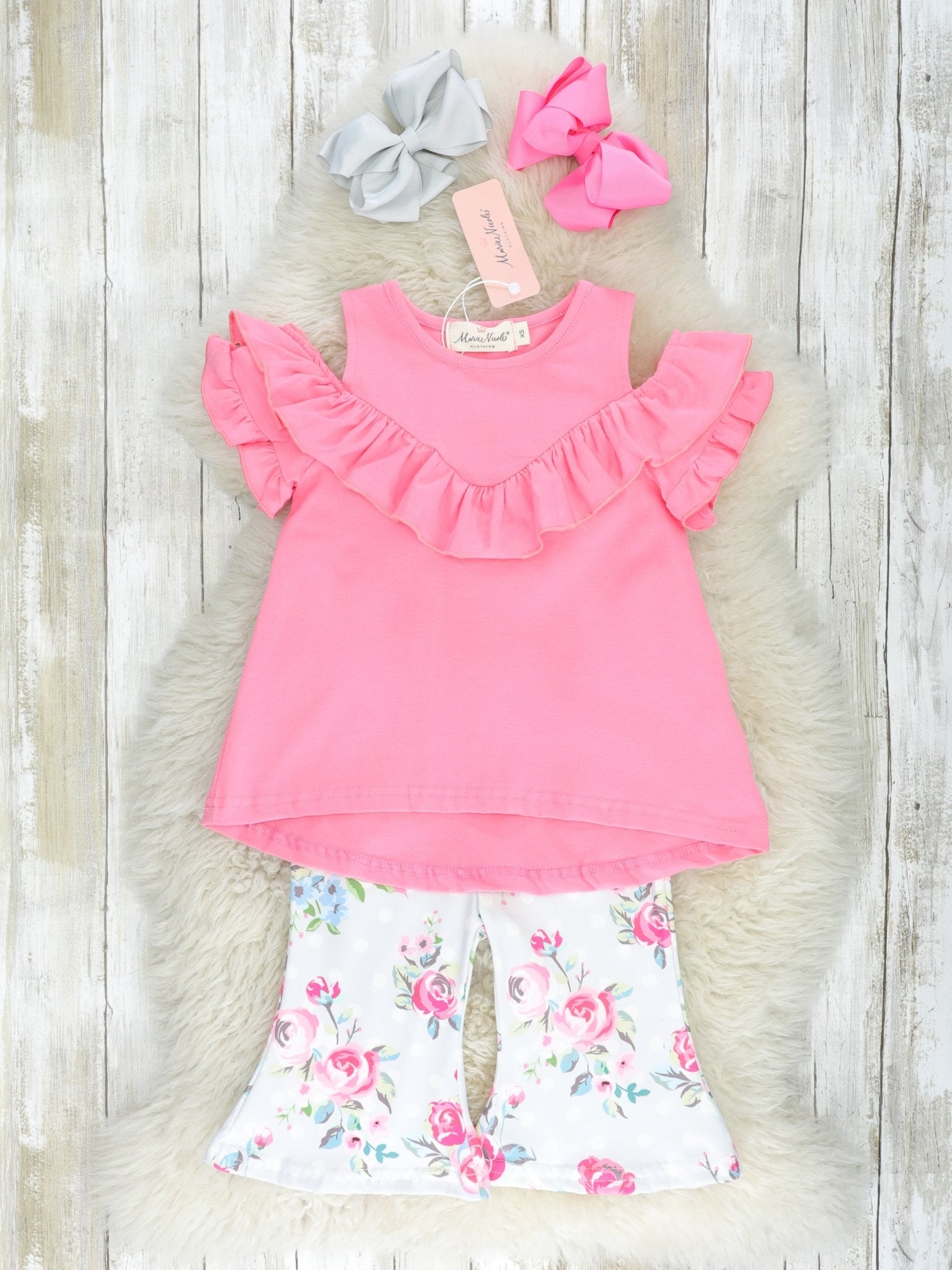 Pink Ruffle Top & Floral Capris - Marie Nicole Clothing