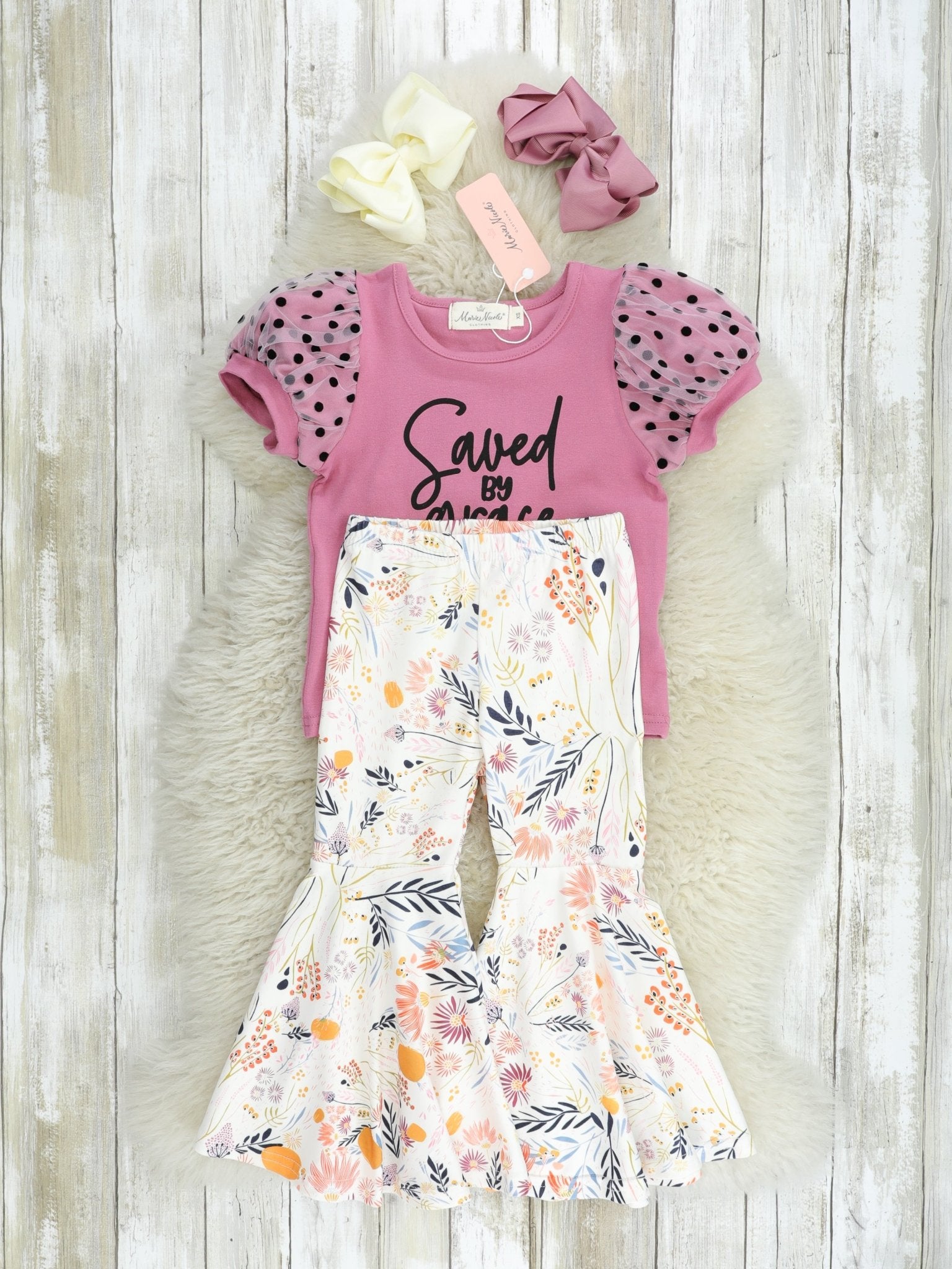 "Saved By Grace" Floral Bell Bottom Outfit - Marie Nicole Clothing