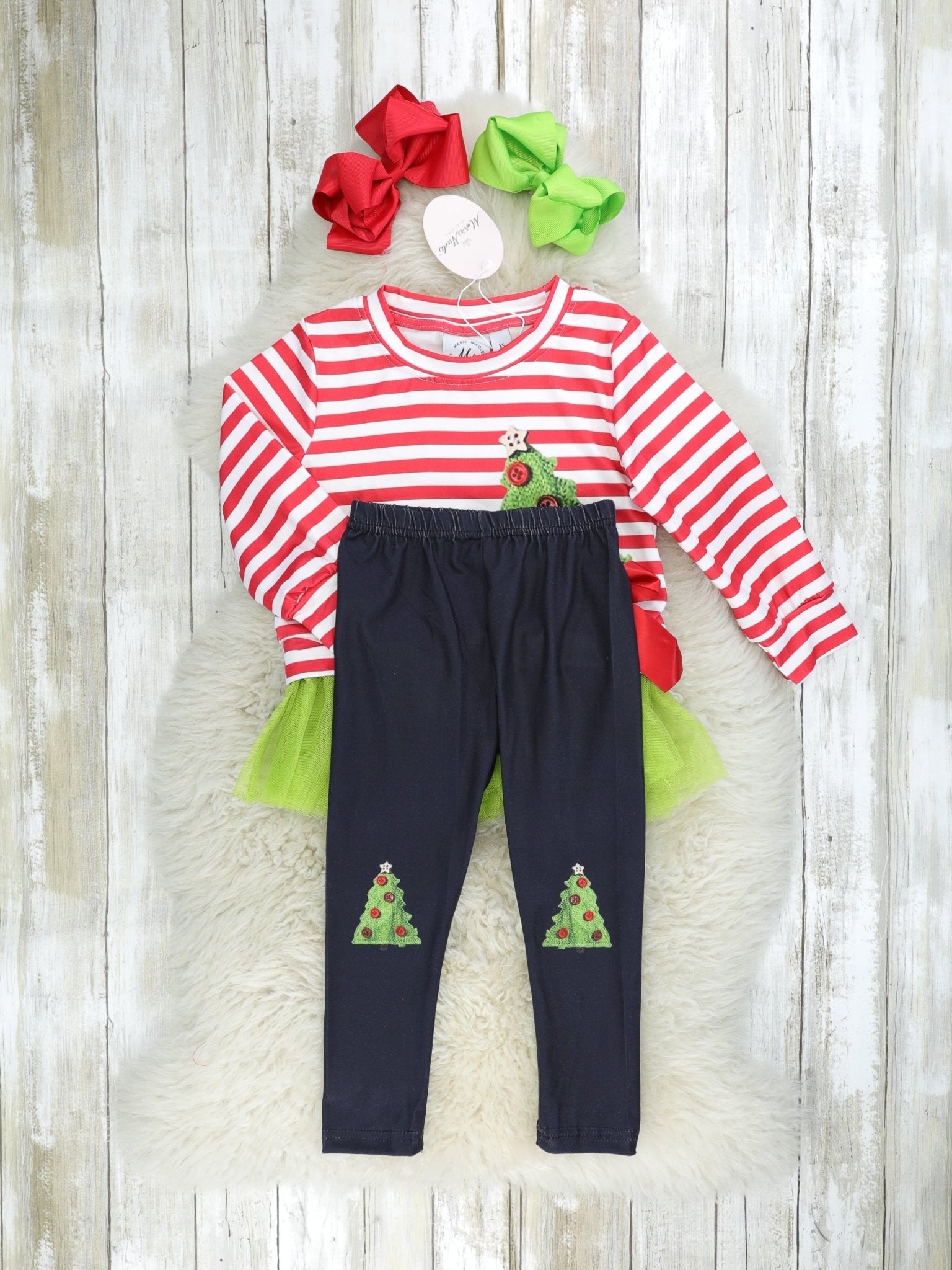 Red Striped Christmas Tree Tulle Outfit - Marie Nicole Clothing